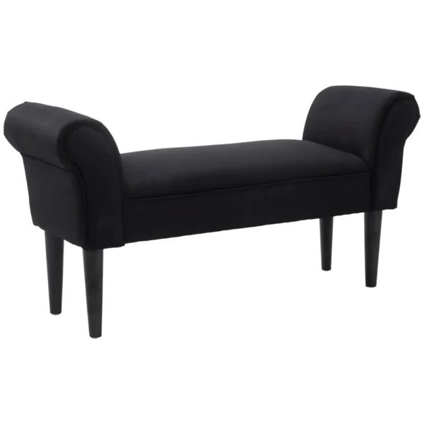 Padded Bed End Bench with Rolled Armrests, 102x35x51cm, Black
