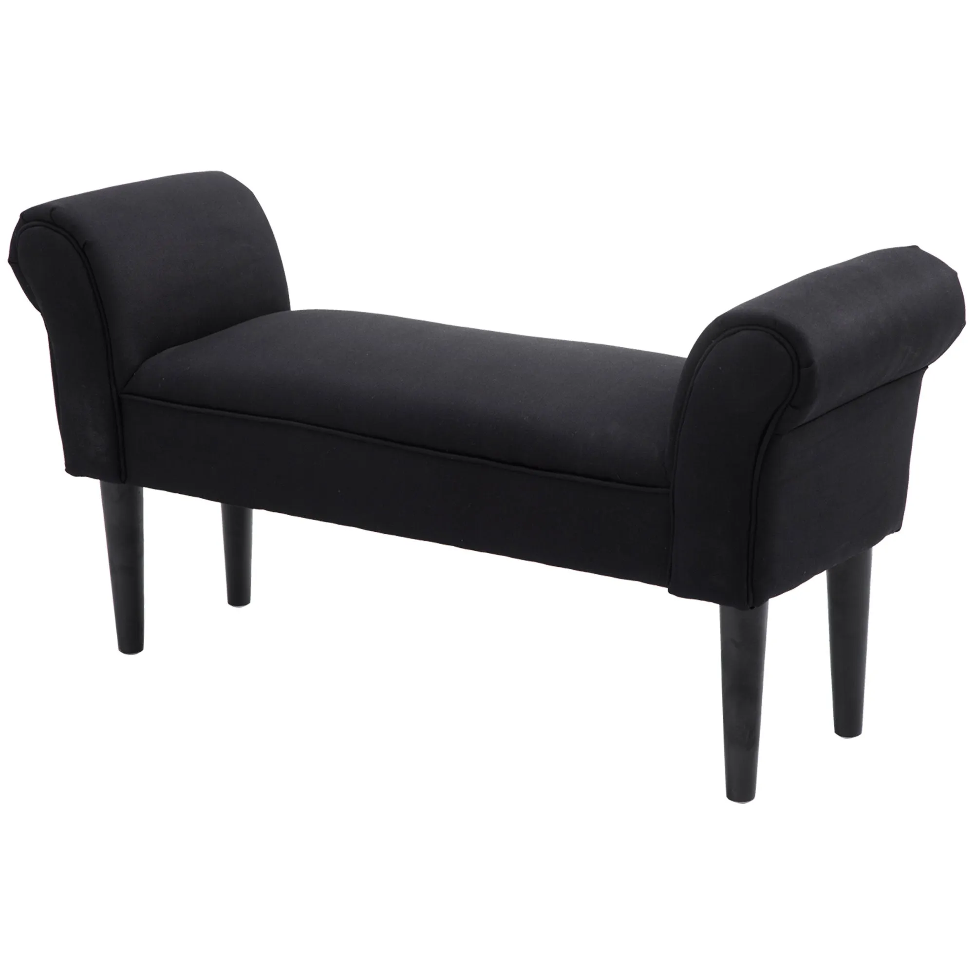 Padded Bed End Bench with Rolled Armrests, 102x35x51cm, Black - Image 2