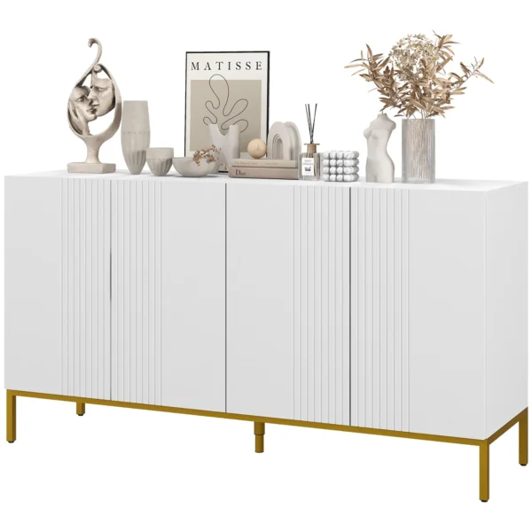Modern 4-Door Sideboard with Soft Closing and Adjustable Shelves, 140x40x75cm, White and Gold