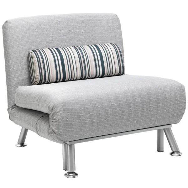 Single Armchair Bed, Armchair with Removable Mattress and Padded Cushion - 90-180° Adjustable Backrest and Metal Frame - 75x70x75 cm, Grey