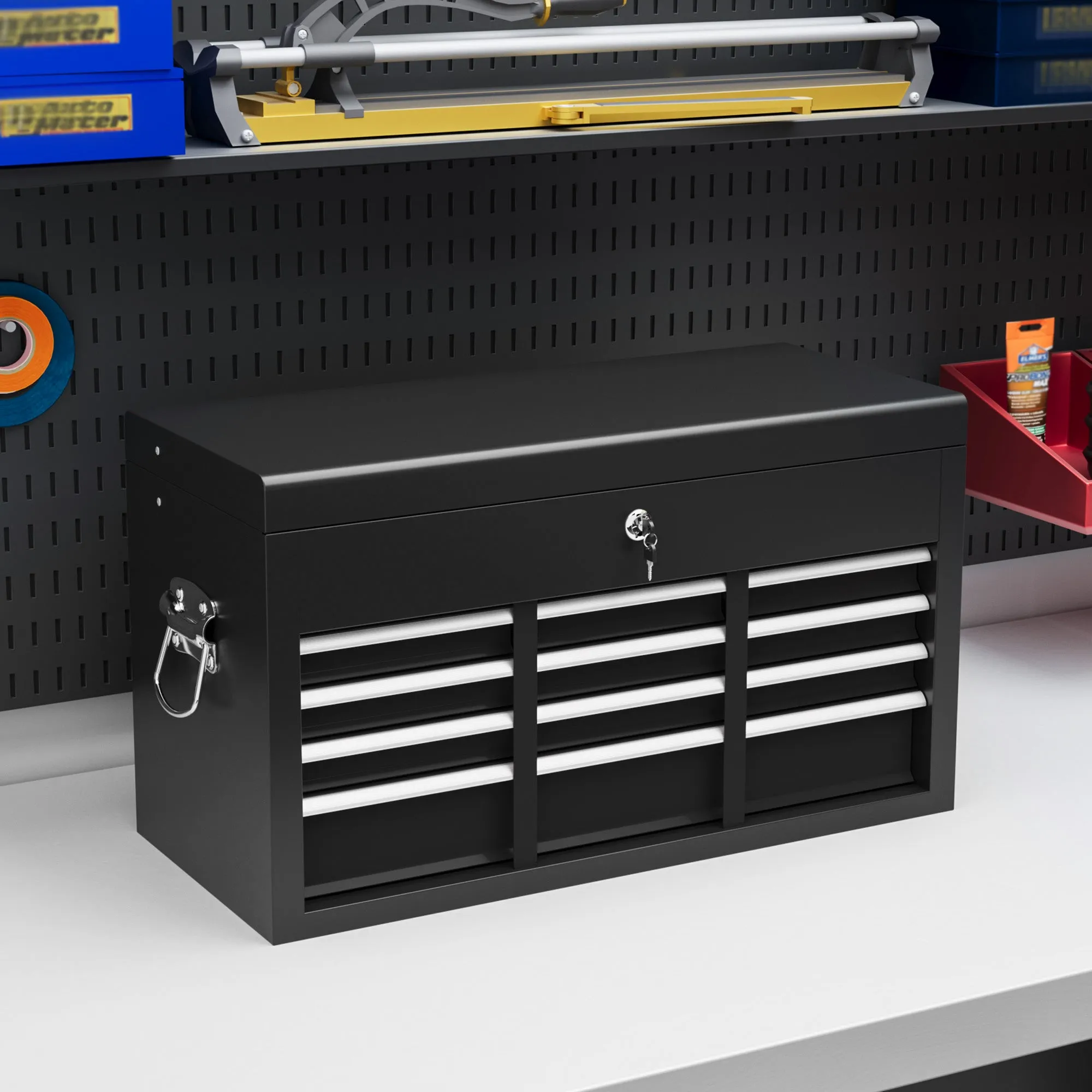6 Drawer Steel Tool Chest with Lock, 60x26x34cm, Black - Image 2