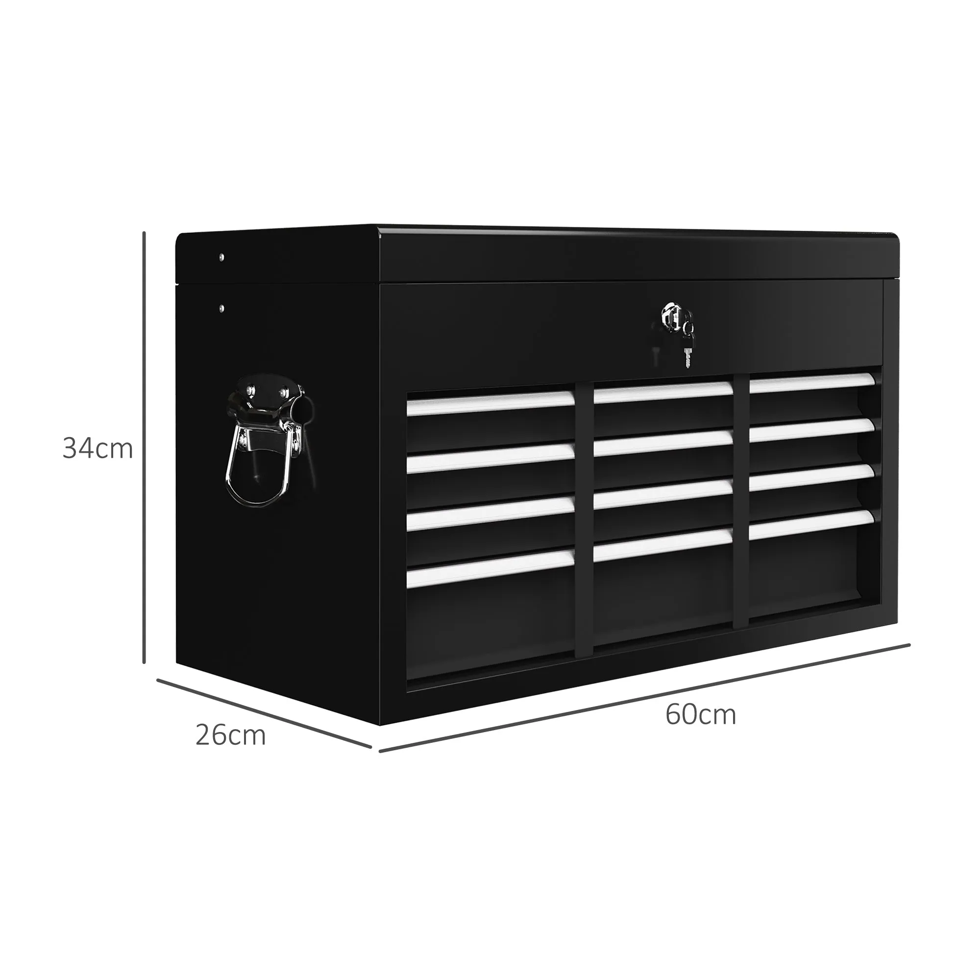6 Drawer Steel Tool Chest with Lock, 60x26x34cm, Black - Image 3