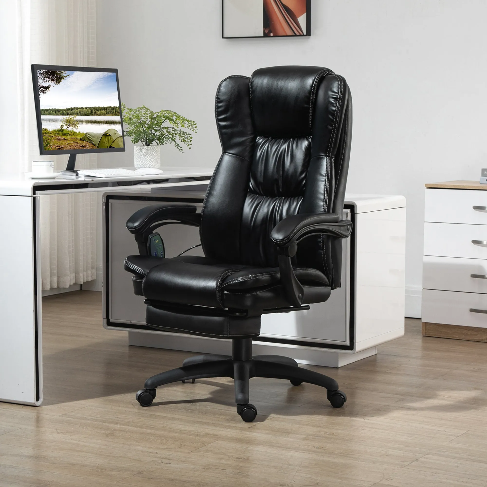 Height Adjustable Office Chair with 6 Massage Points, Faux Leather, 68.5x68. 5x113-121 cm, Black - Image 2