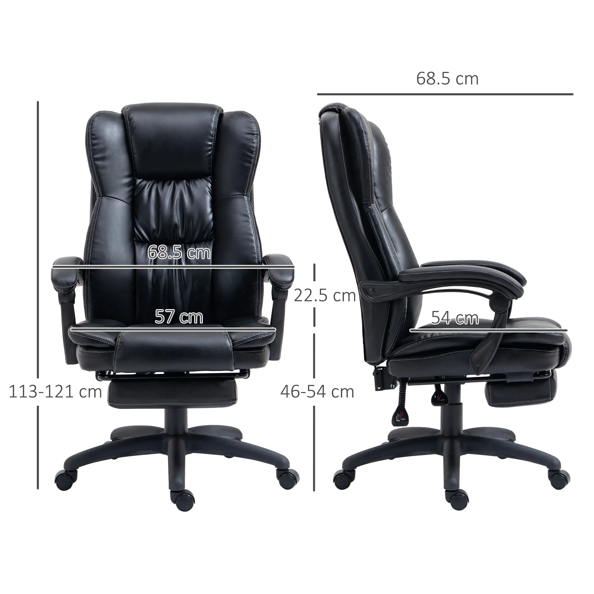 Height Adjustable Office Chair with 6 Massage Points, Faux Leather, 68.5x68. 5x113-121 cm, Black - Image 3