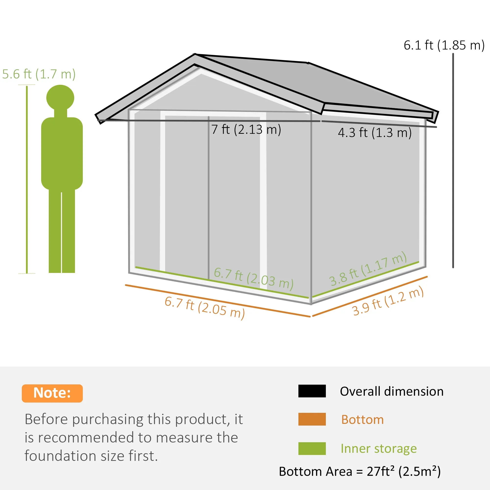 Steel Sheet Garden Shed with Sliding Doors, 213x130x185cm, Light Green - Image 3