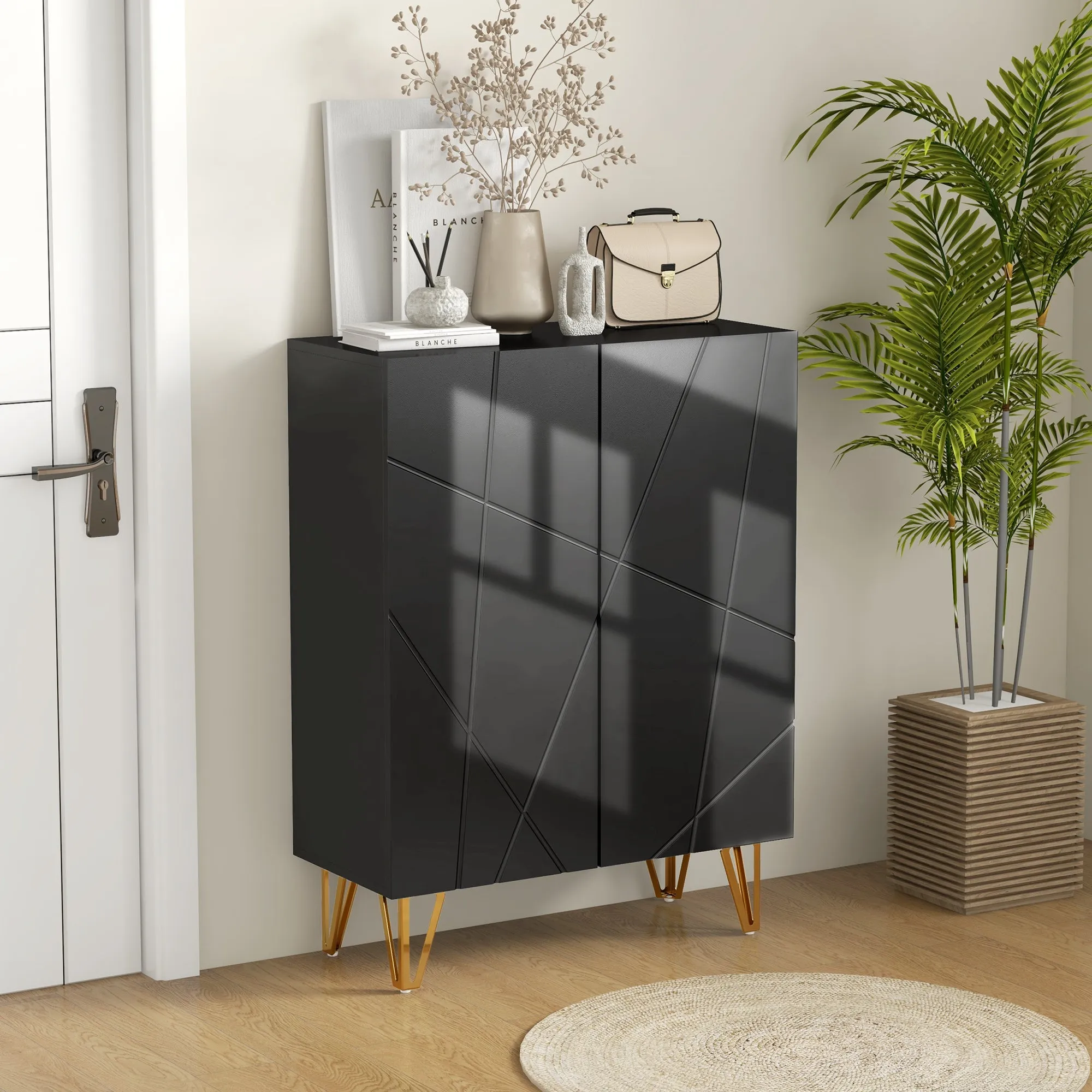 Modern Shoe Rack for 15-20 Pairs of Shoes, Adjustable Shelves and Soft Closing, Black - Image 2