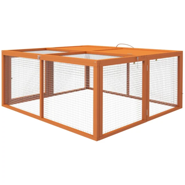 Foldable Outdoor Rabbit Hutch for 2-3 Rodents with Multiple Entrances, Made of Wood and Steel, 110x105x50 cm, Orange