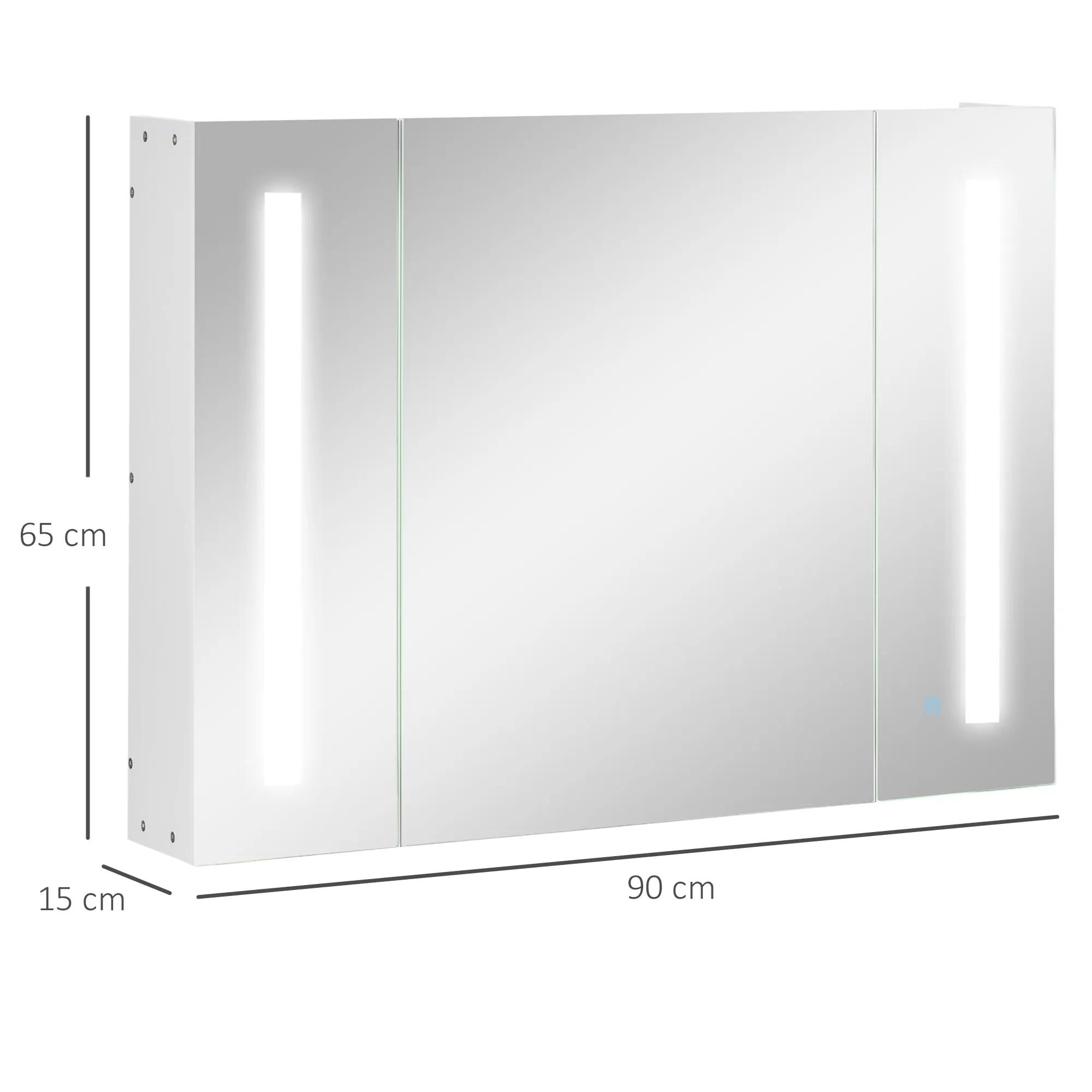Bathroom Mirror Cabinet with 3 Cabinets, 3 Shelves and LED Light, 90x15x65 cm, White - Image 3