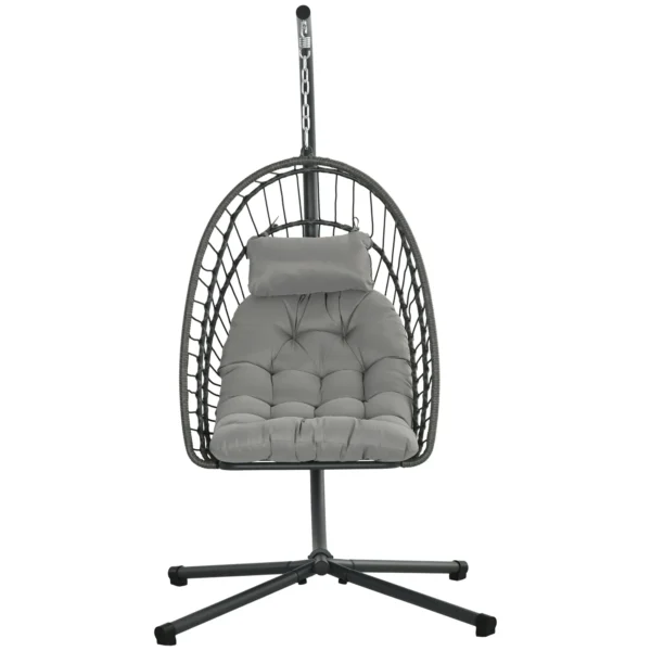 Hanging Armchair in PE Rattan with Cushion, Folding Seat and Steel Structure, Grey