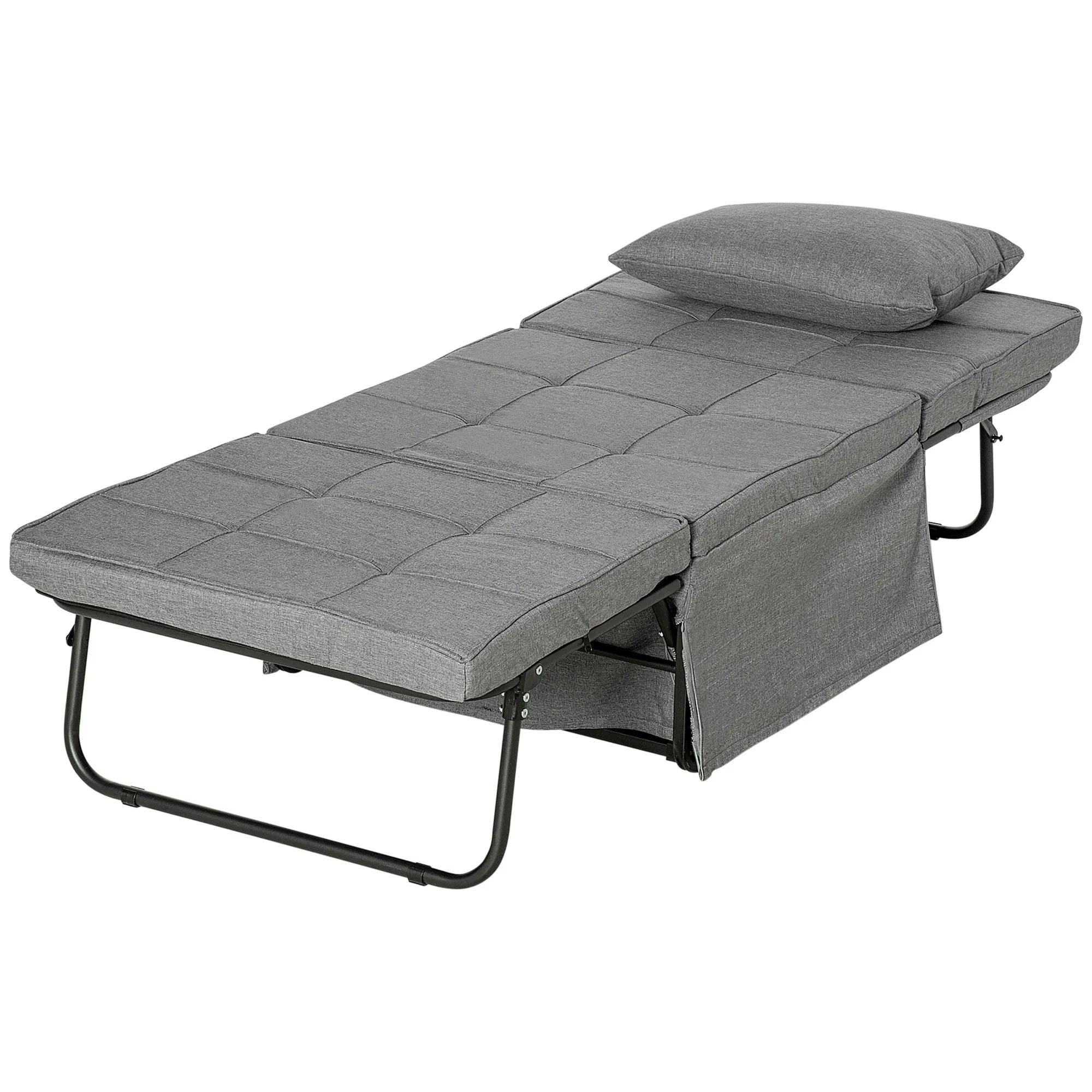 Ottoman 4 in 1 Multipurpose Folding Ottoman and single Bed with 5 Level Reclining Backrest, Grey
