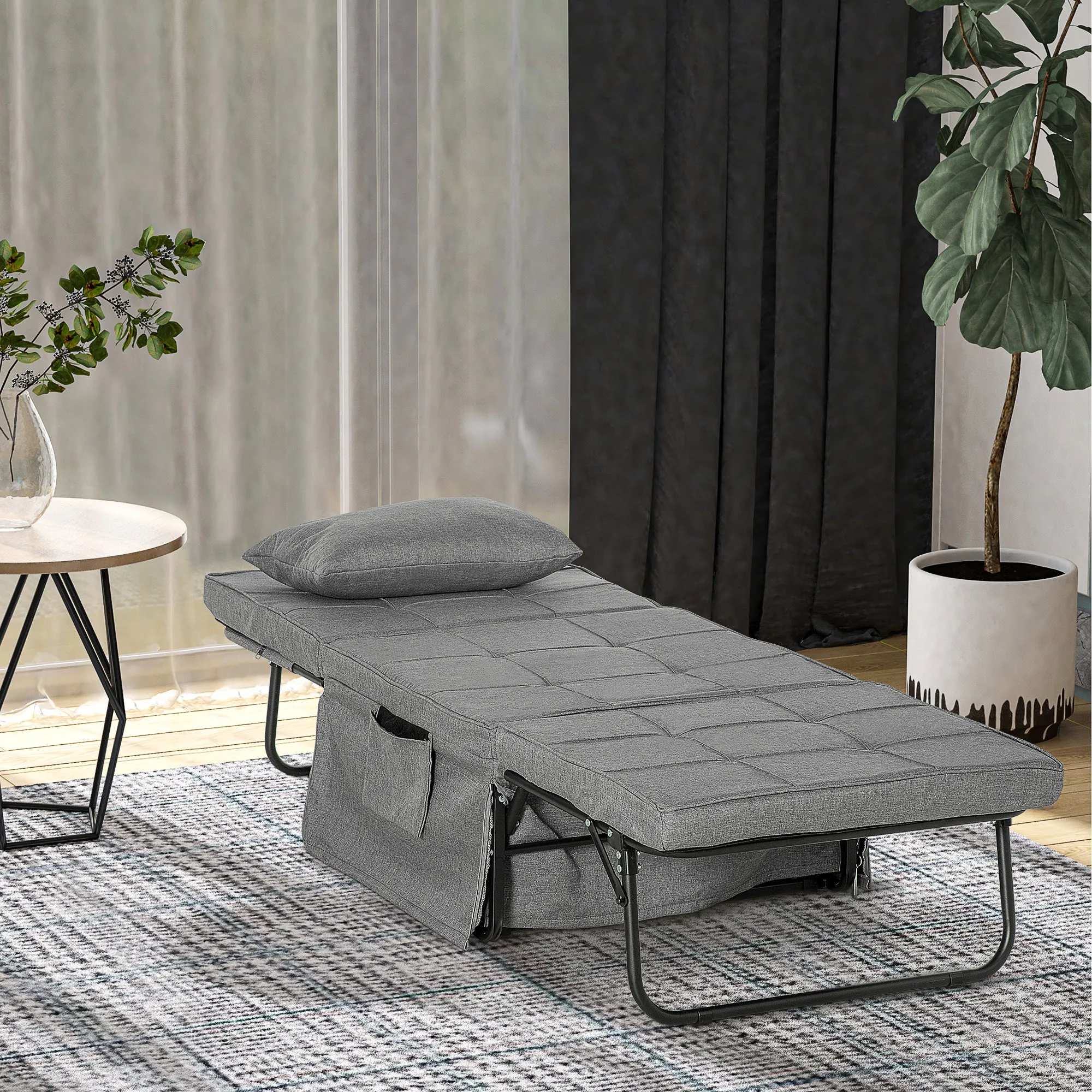 Ottoman 4 in 1 Multipurpose Folding Ottoman and single Bed with 5 Level Reclining Backrest, Grey - Image 2