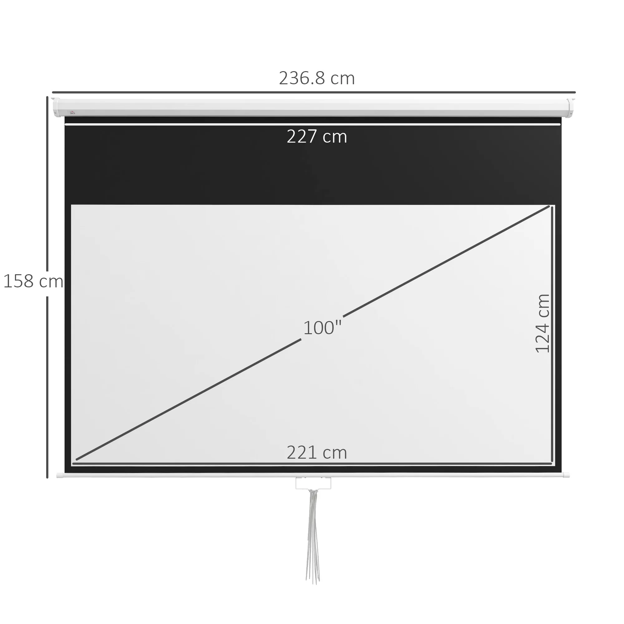 Projector Screen 100" 16:9 Ratio, Wall and Ceiling Mount for Home and Office, White - Image 2
