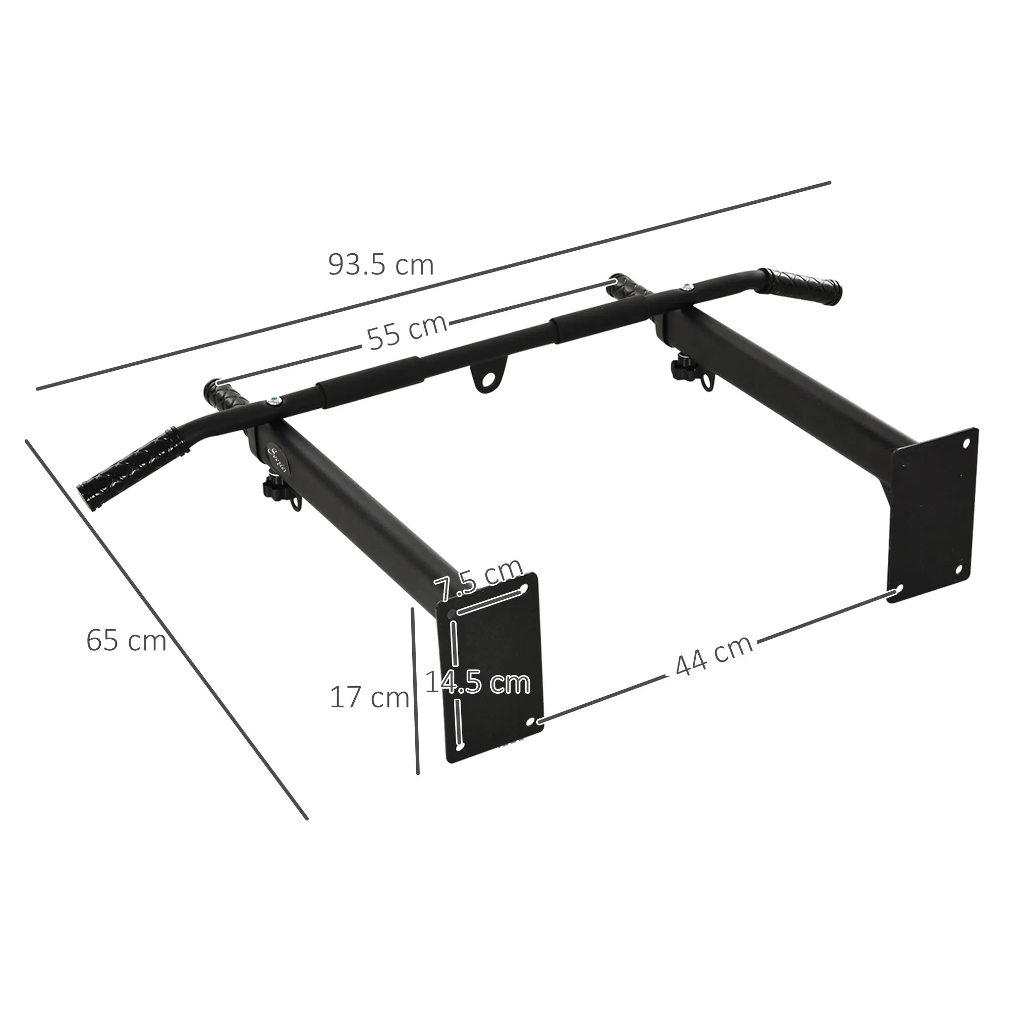 2 in 1 Wall Mounted Pull Up Bar with 3 Different Grips, Steel, 93.5x65x17 cm, Black - Image 3