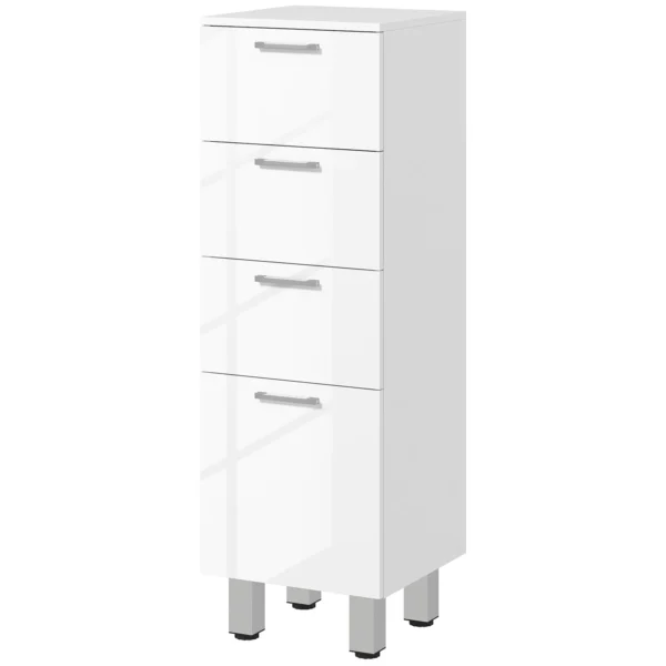 Bathroom Cabinet in Chipboard with 4 Drawers and Raised Base, 30x30x93 cm, White