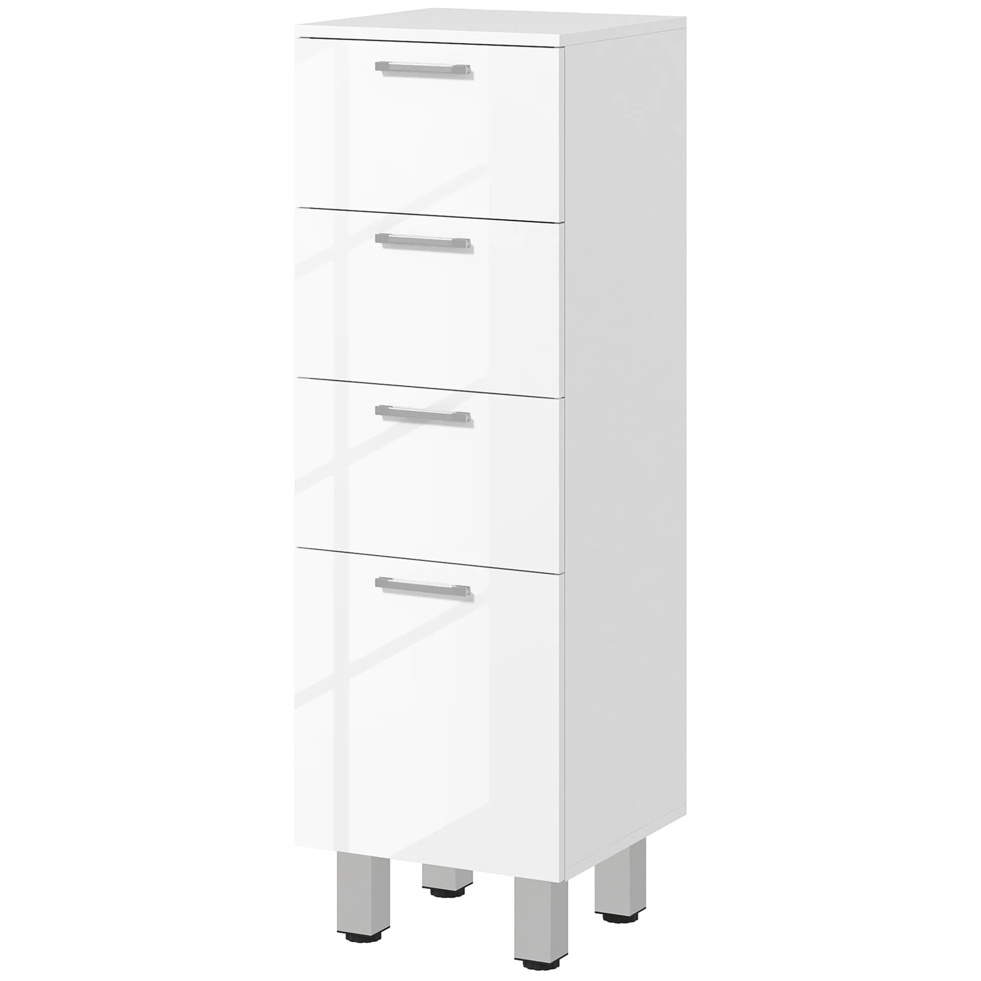Bathroom Cabinet in Chipboard with 4 Drawers and Raised Base, 30x30x93 cm, White