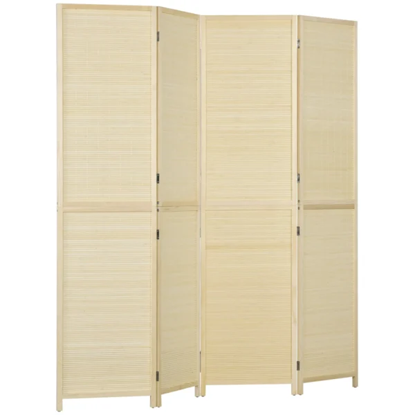 4-Panel Folding Room Divider, Bamboo Rattan Room Divider, 180x1.6x180cm