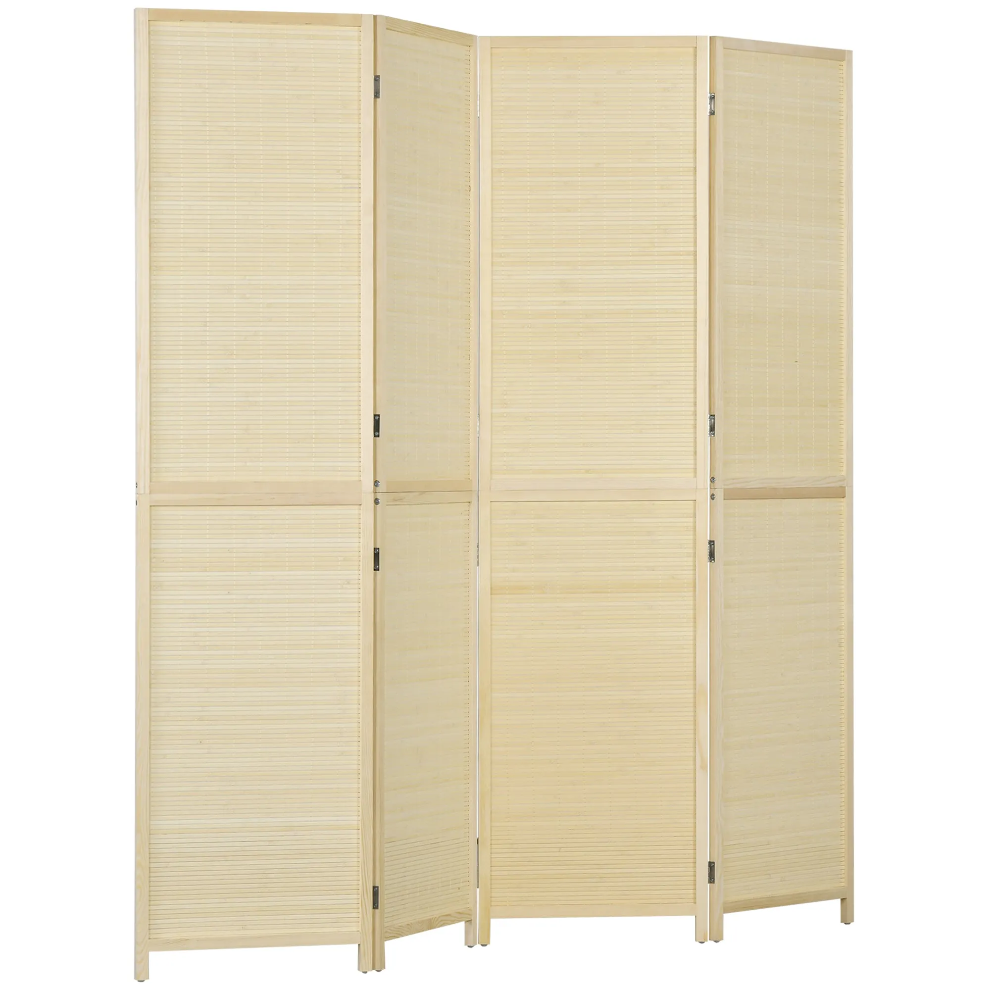 4-Panel Folding Room Divider, Bamboo Rattan Room Divider, 180x1.6x180cm