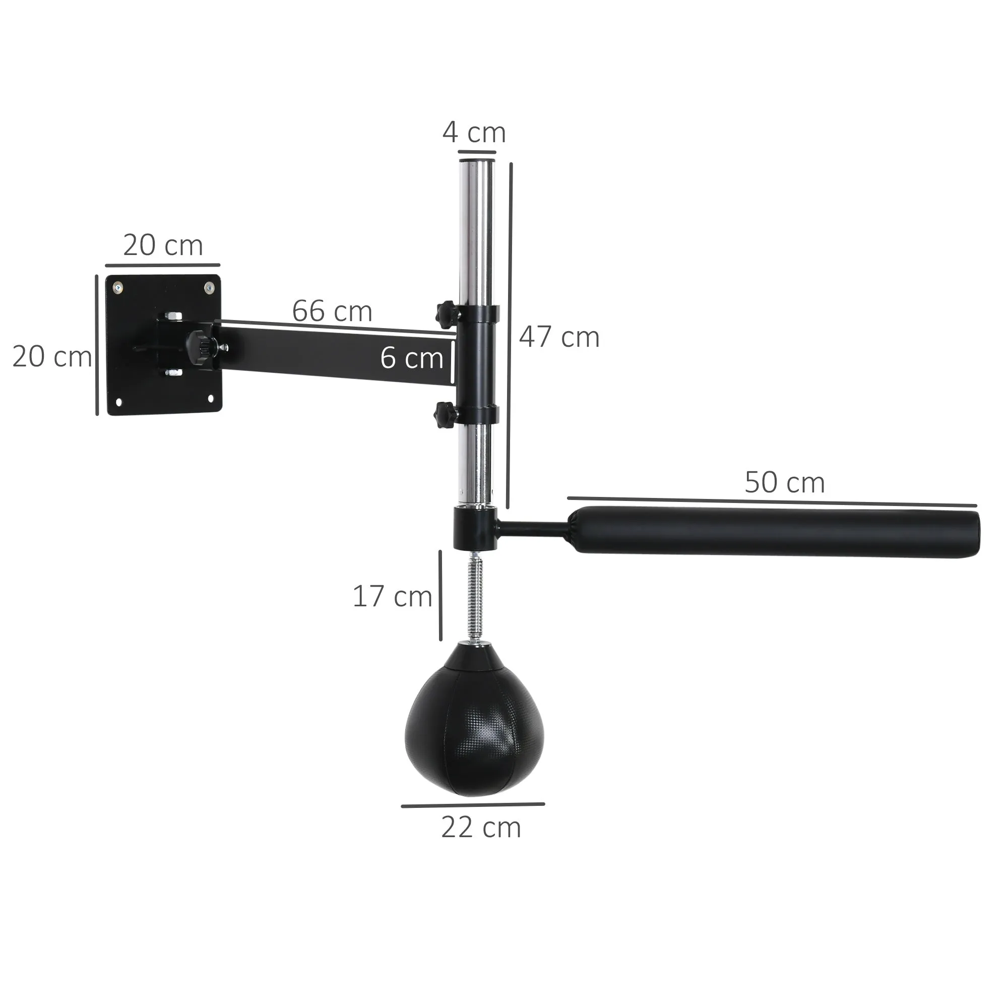 Height Adjustable Wall Mounted Speed Bag for Boxing and MMA with Pole, Steel and PU, 79x72x20 cm, Black - Image 3