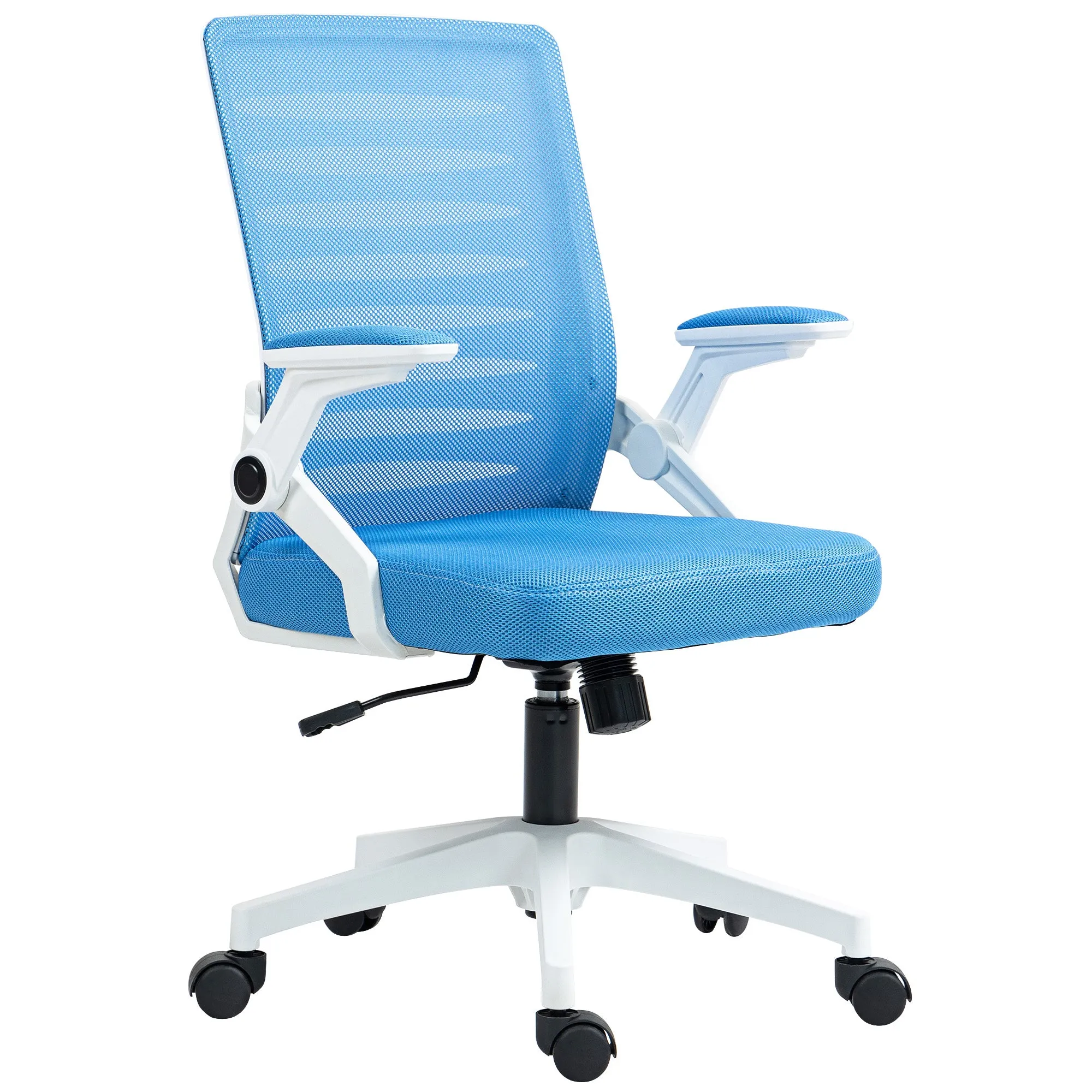 Ergonomic Swivel Chair with Adjustable Height and Armrests, 54x54x89-99 cm, White and Blue