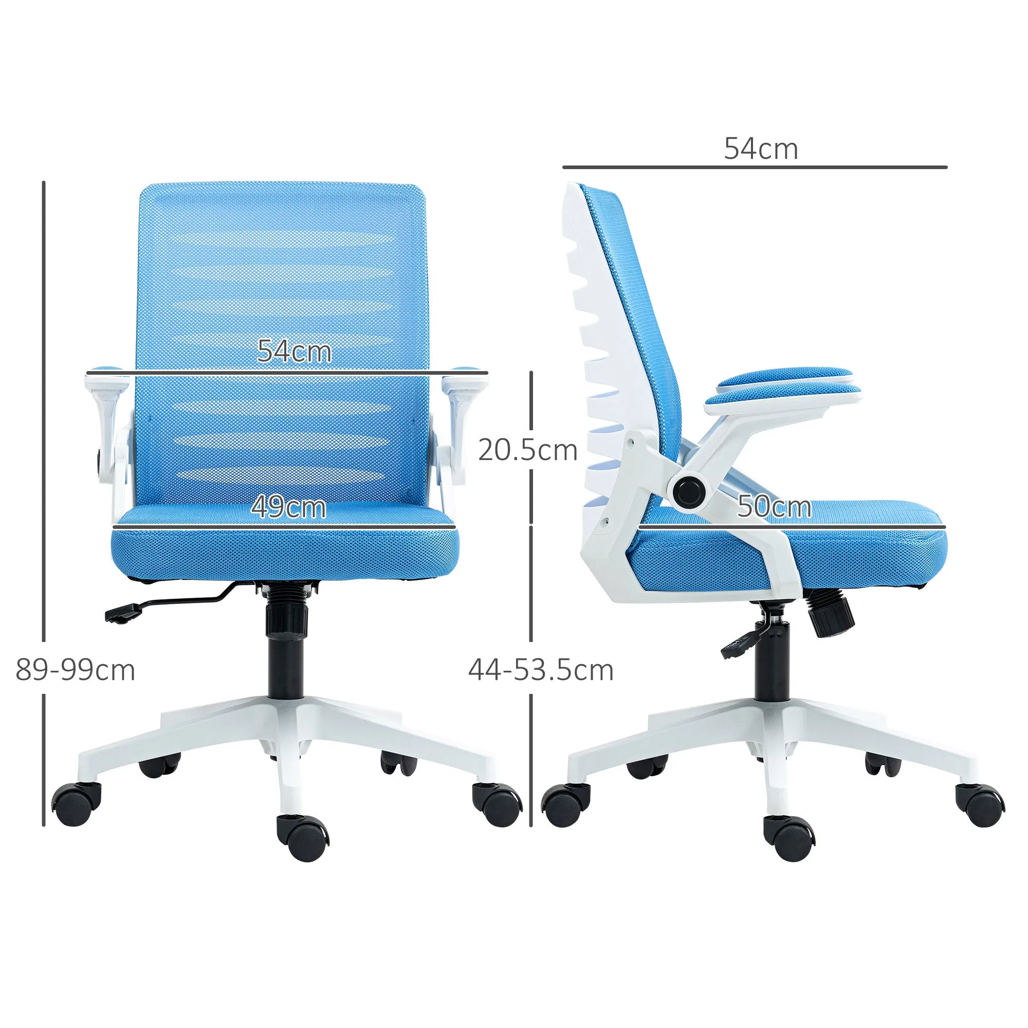 Ergonomic Swivel Chair with Adjustable Height and Armrests, 54x54x89-99 cm, White and Blue - Image 3