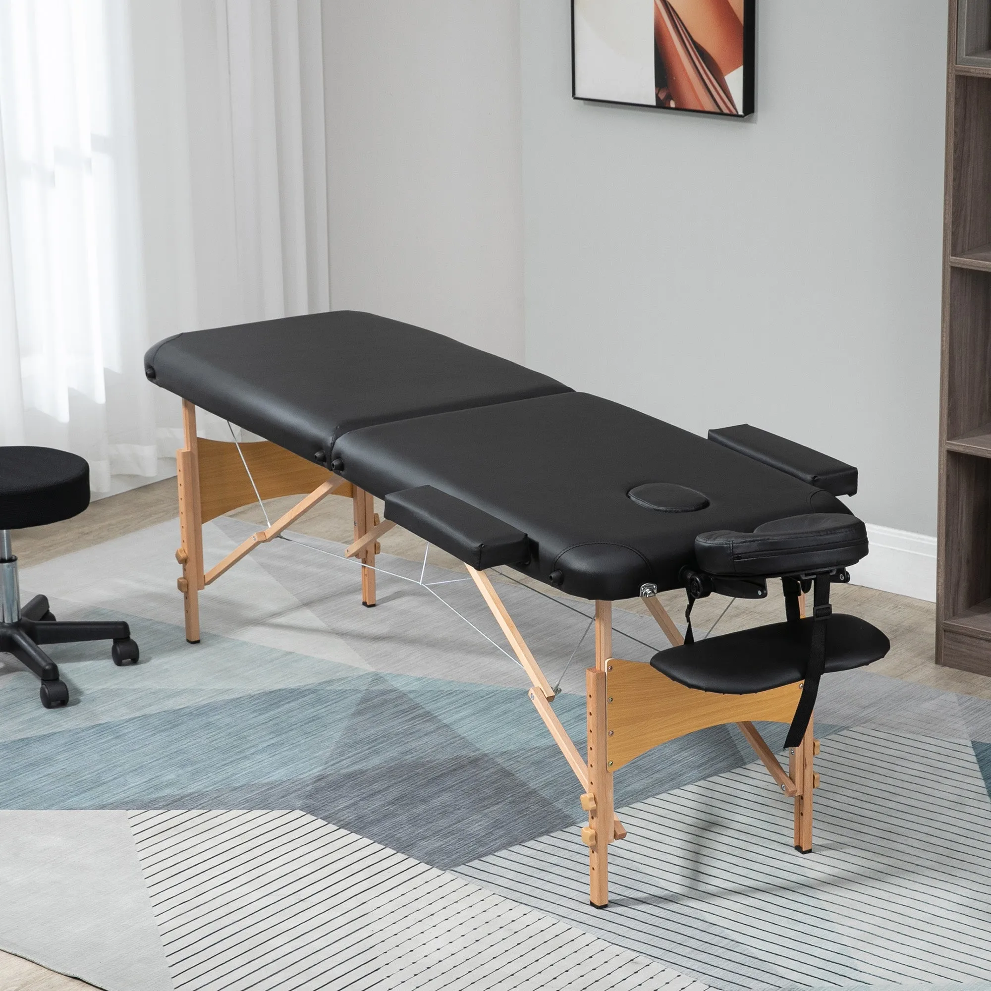 Professional Foldable Massage Table with Adjustable Height and Carrying Bag, Black - Image 2