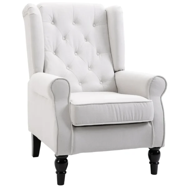 Fabric Upholstered Lounge Chair with Quilted Backrest, 74x86x102cm, Cream White