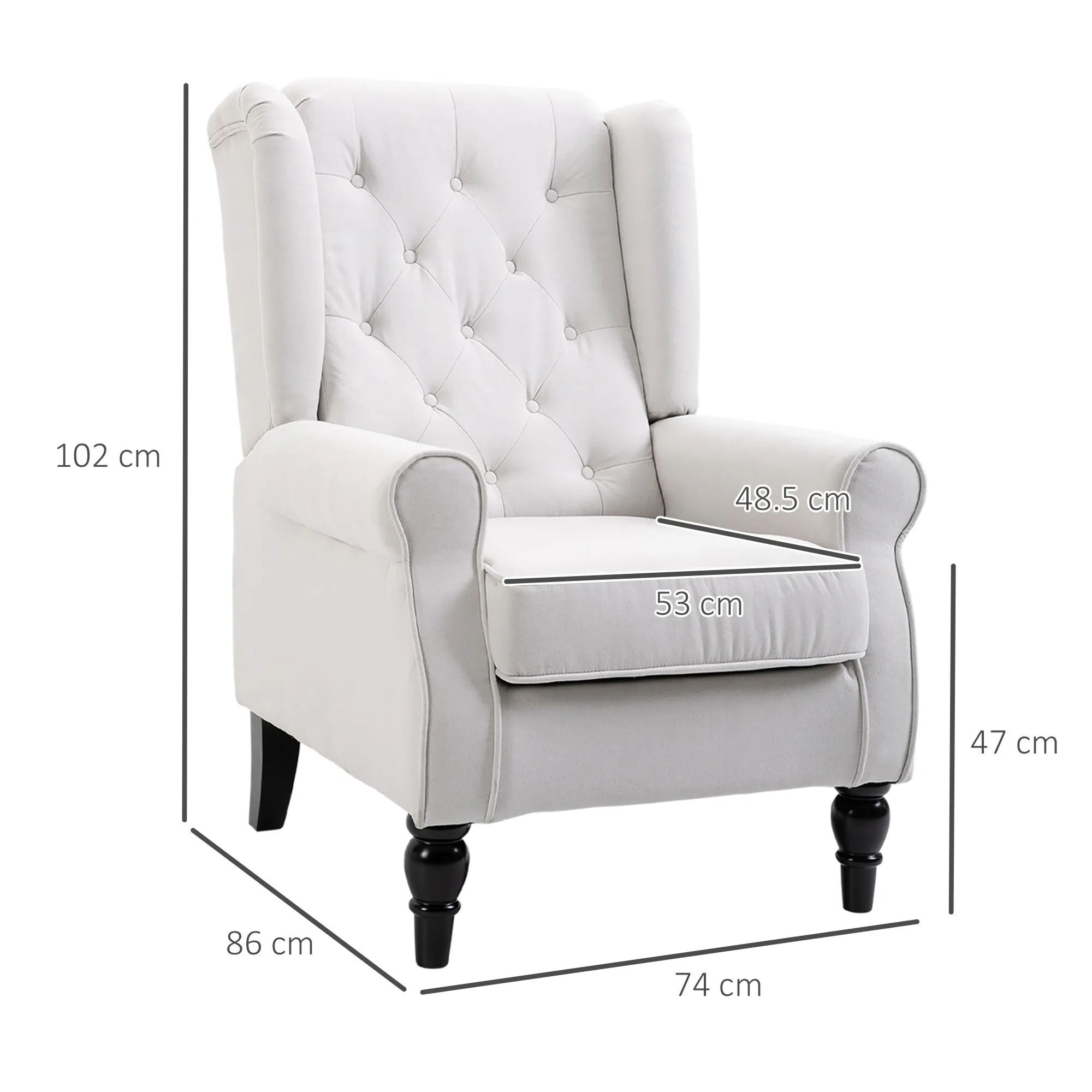 Fabric Upholstered Lounge Chair with Quilted Backrest, 74x86x102cm, Cream White - Image 2