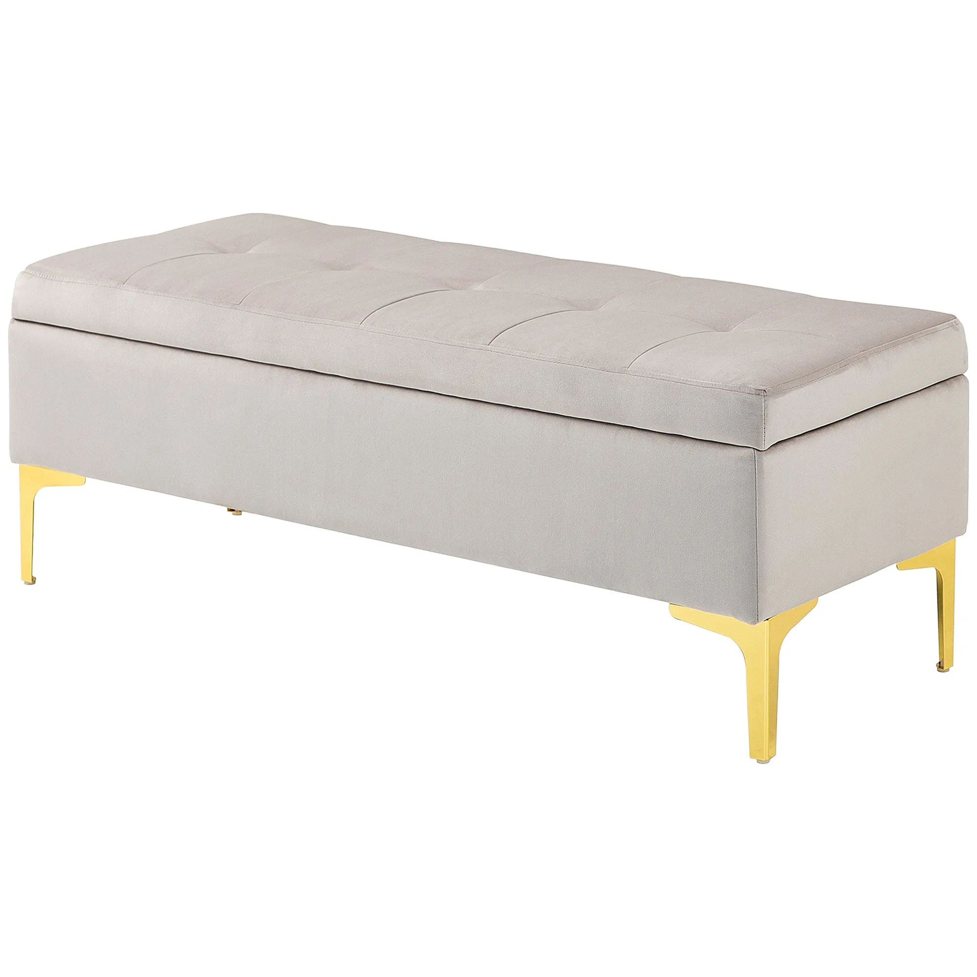 Bedside Storage Bench with Velvet Fabric and Golden Legs, 120x44x44.5cm, Light Grey - Image 2