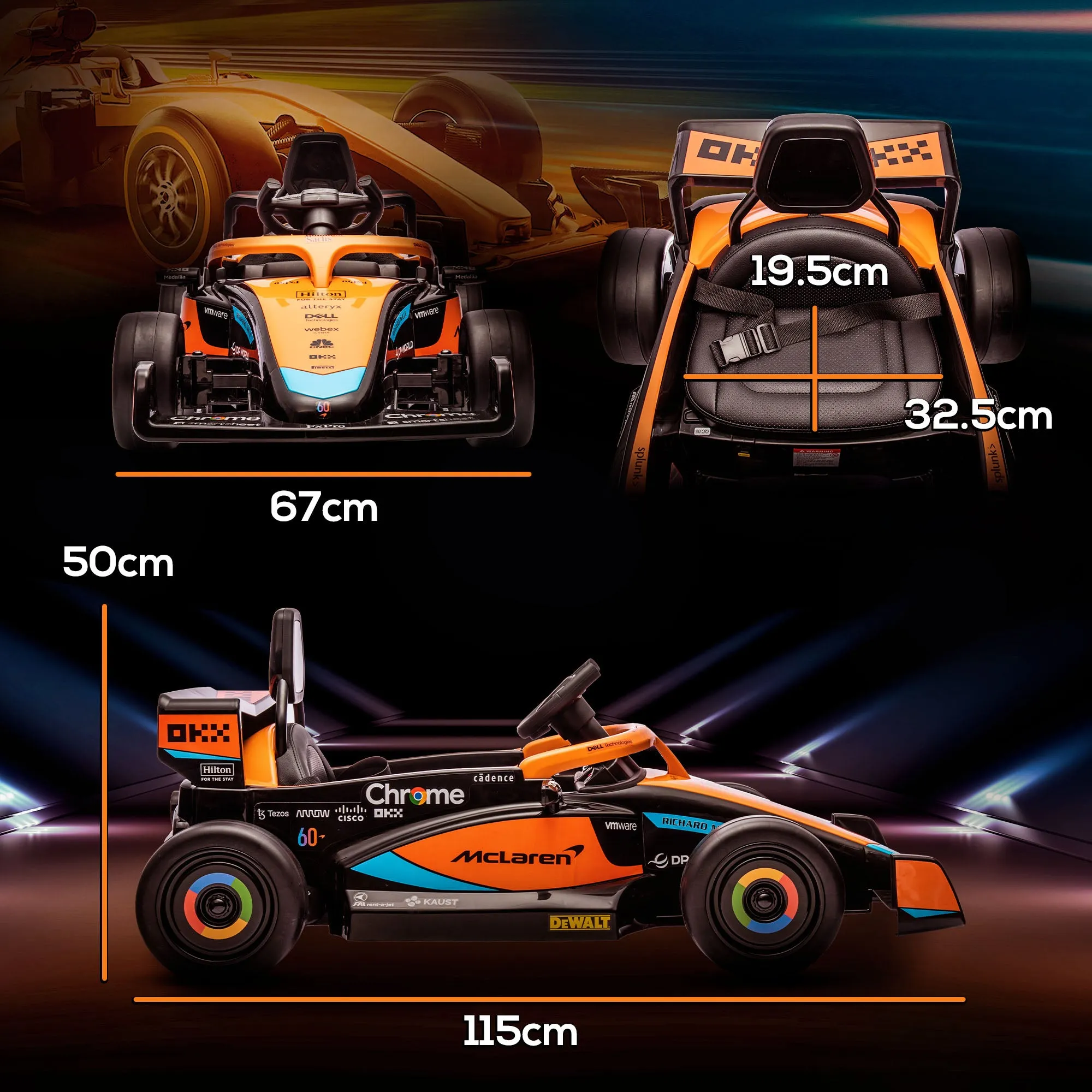 Mclaren Electric Ride-On Toy Car for Children 3-5 Years with McLaren License, Remote Control and Horn, 115x67x50 cm, Orange - Image 3