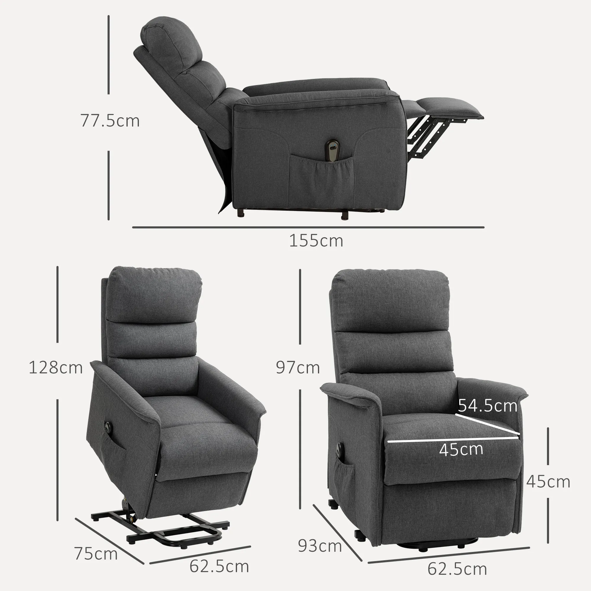 Electric Lift Armchair with 8 Vibration Points, 4 Massage Modes and Heating, Grey - Image 3