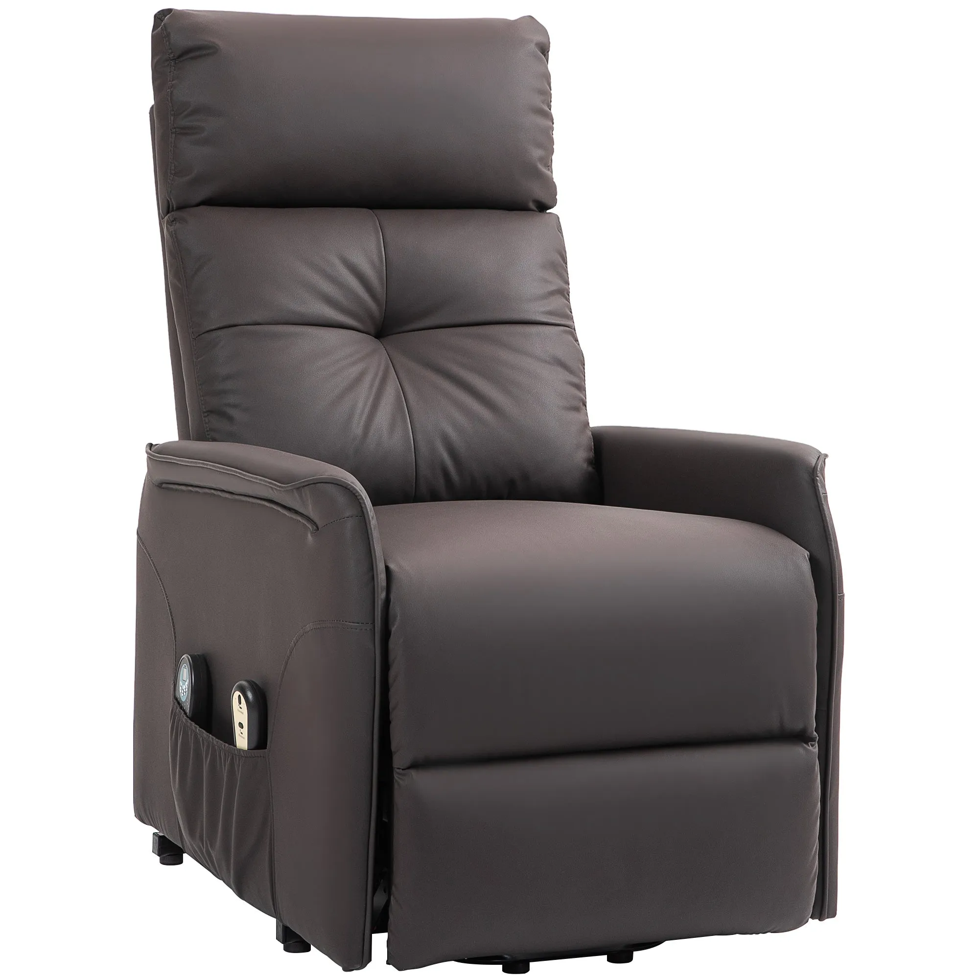 Lift and Recliner Relax Chair with 8 Massage Points and Heating, 2 Remote Controls, Brown