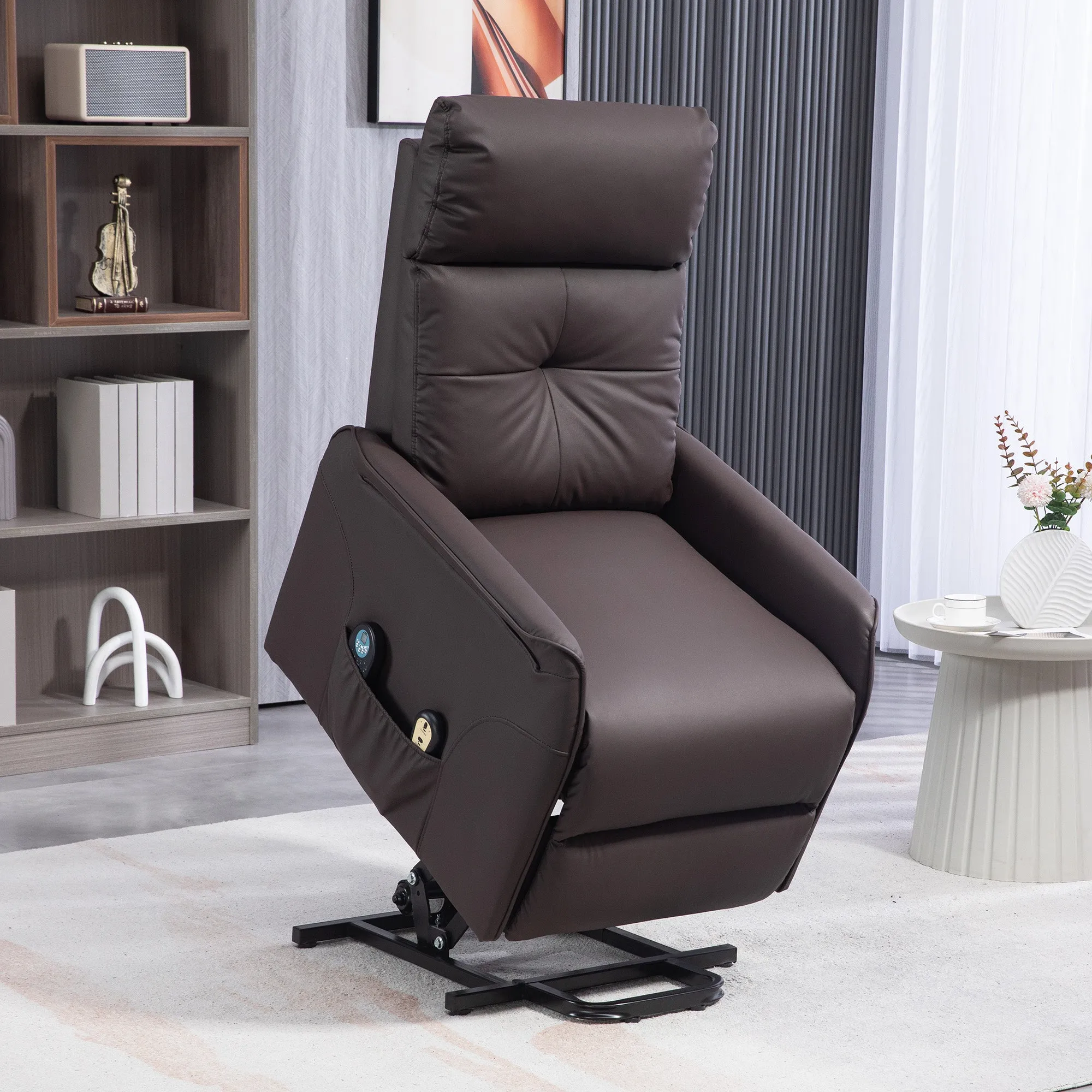 Lift and Recliner Relax Chair with 8 Massage Points and Heating, 2 Remote Controls, Brown - Image 2