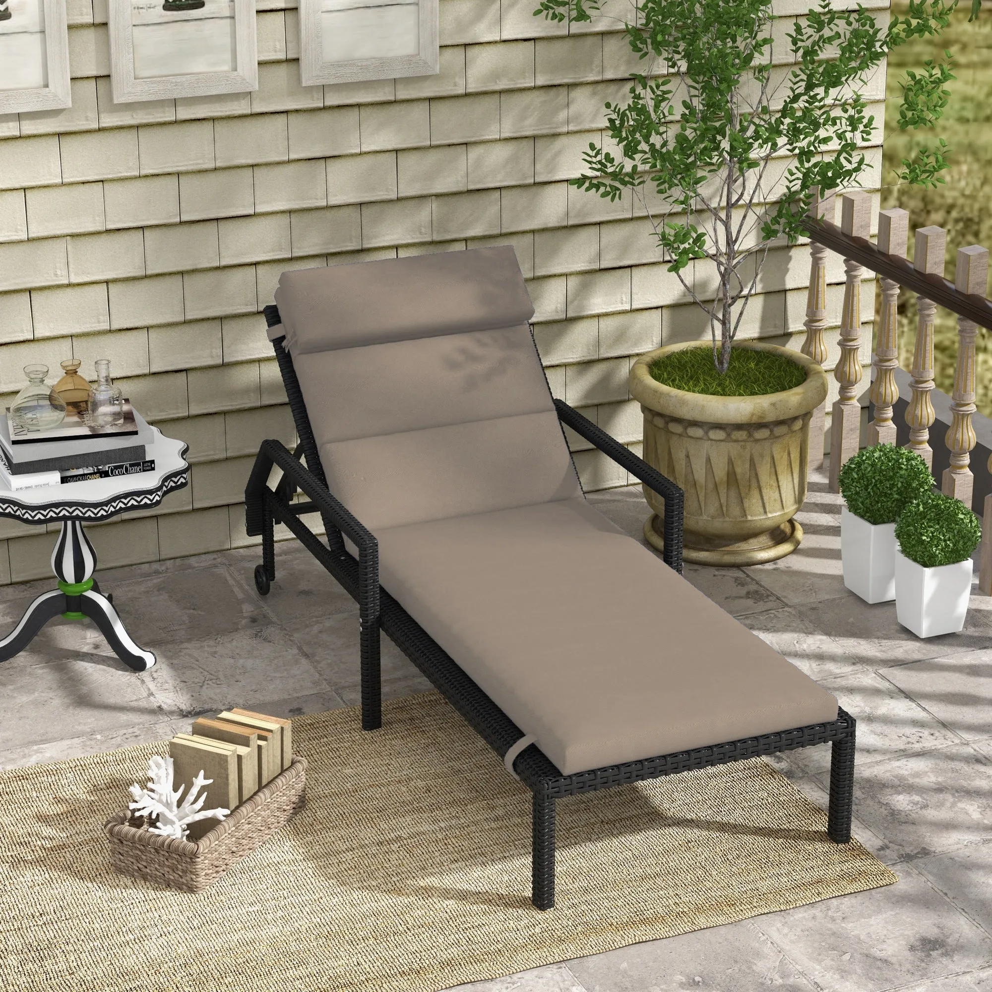 Fabric Sun Lounger Cushion with Ties, Dark Grey - Image 3