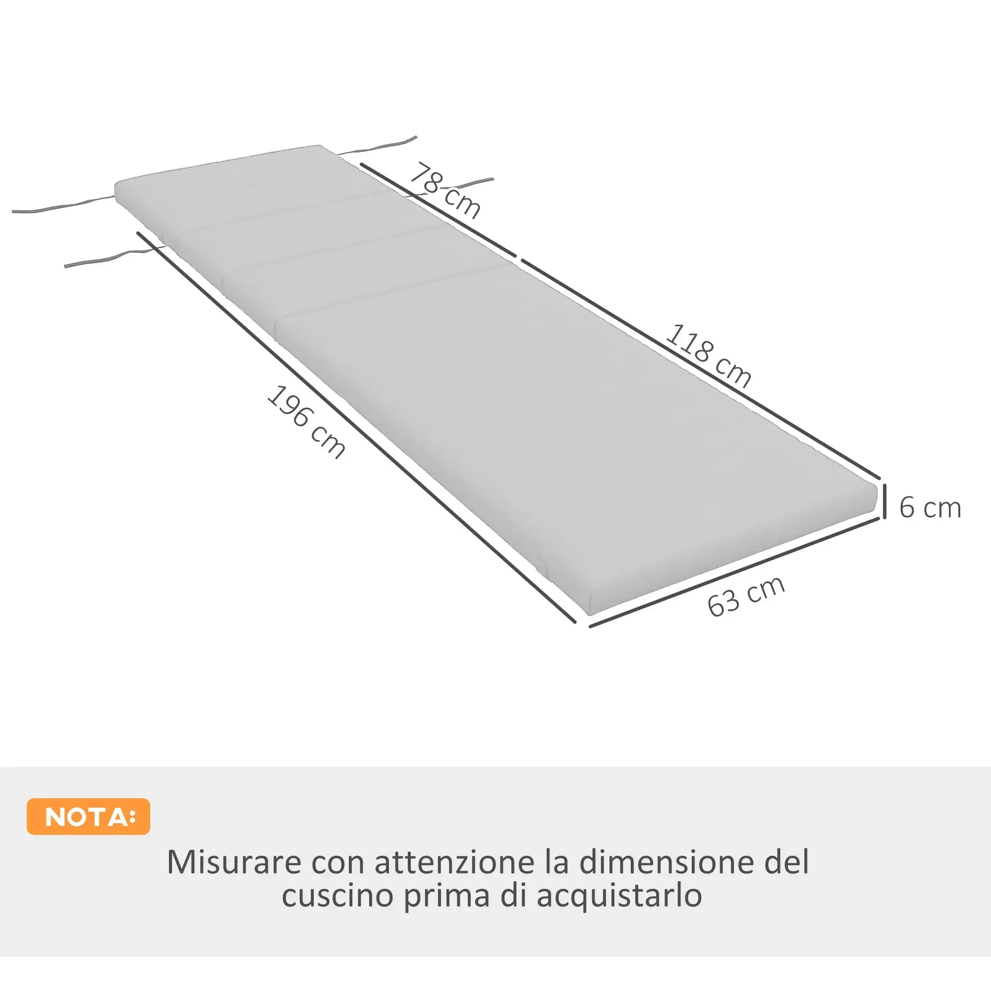 Fabric Sun Lounger Cushion with Ties, Light Grey - Image 2
