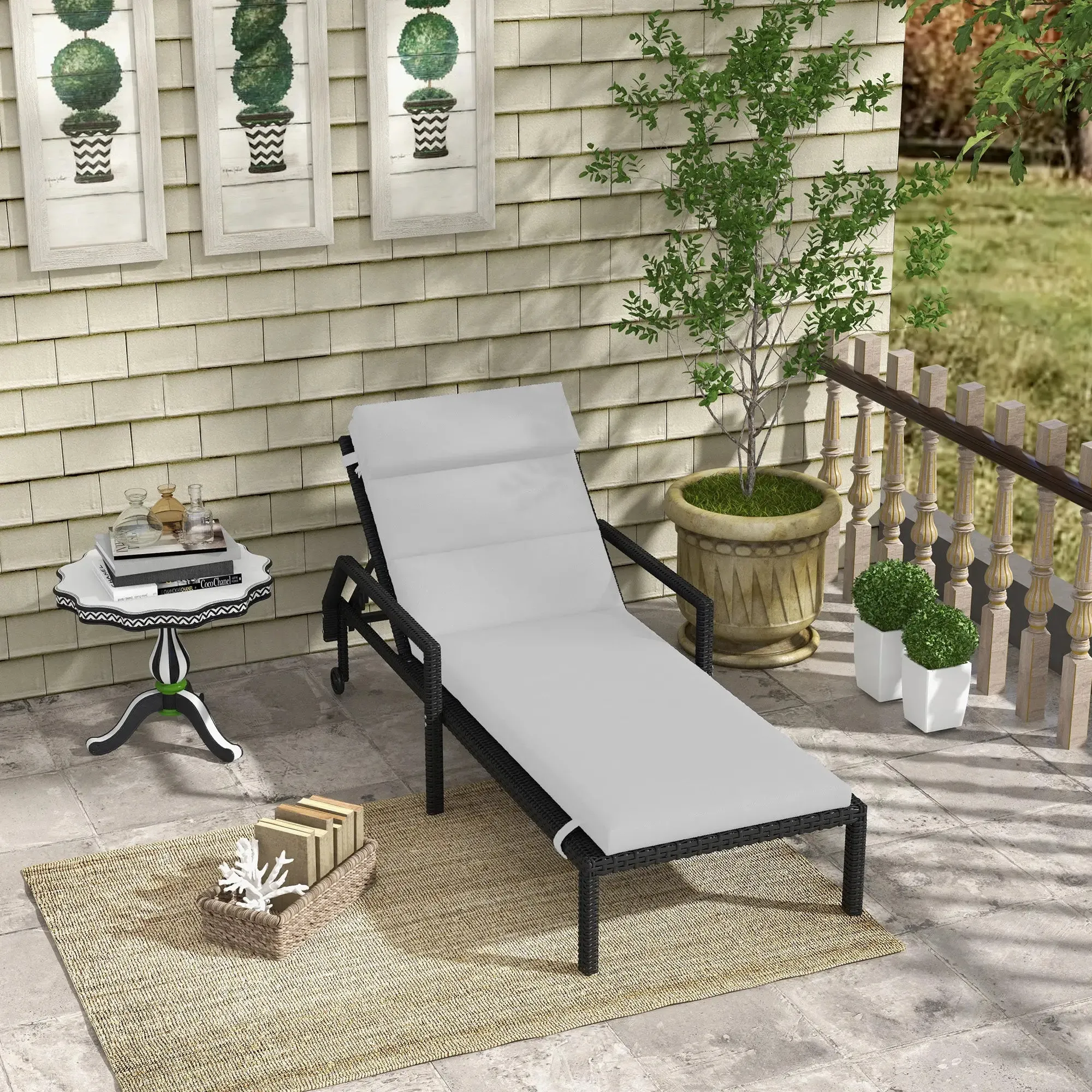 Fabric Sun Lounger Cushion with Ties, Light Grey - Image 3