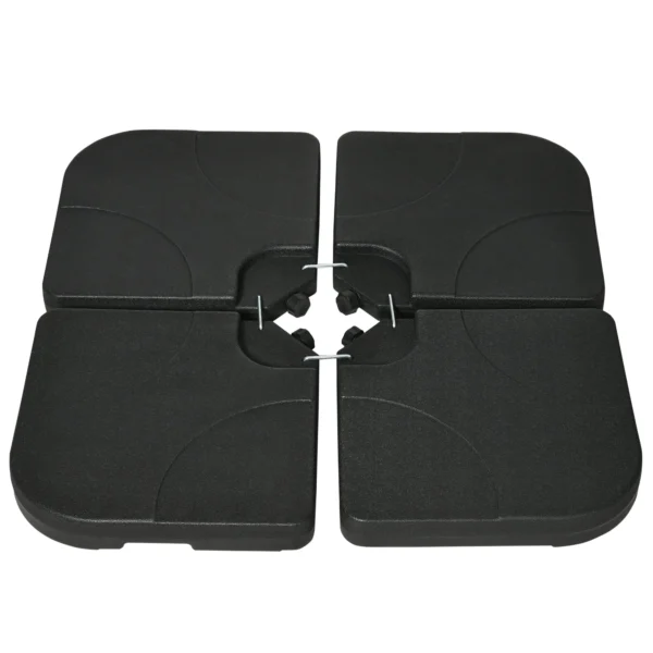 Umbrella Base Set 4 Pieces in HDPE Fillable with Water or Sand, 104x104x7.5 cm, Black