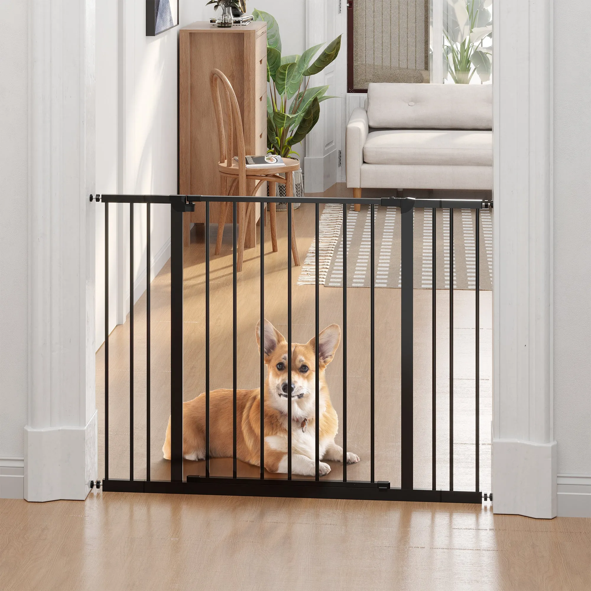 Extendable Dog Gate with Screws and Wide Opening, Metal and Plastic, 76-107x76 cm, Black 24 - Image 2