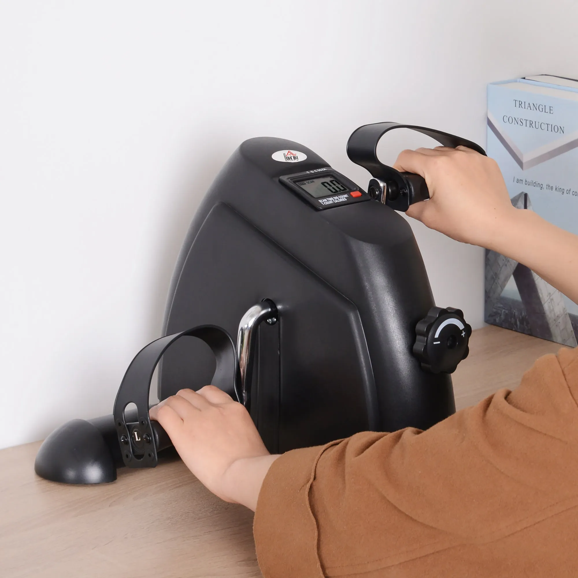 Mini Portable Exercise Bike for Leg Arms Training with LCD Display TPR, PP, Cast Iron Wheel 35 x 40 x 31 cm Black - Image 2