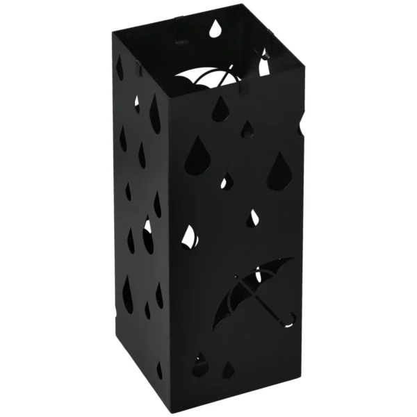 Metal Umbrella Stand with 4 Hooks and Drip Tray, 15.5x15. 5x41cm, Black