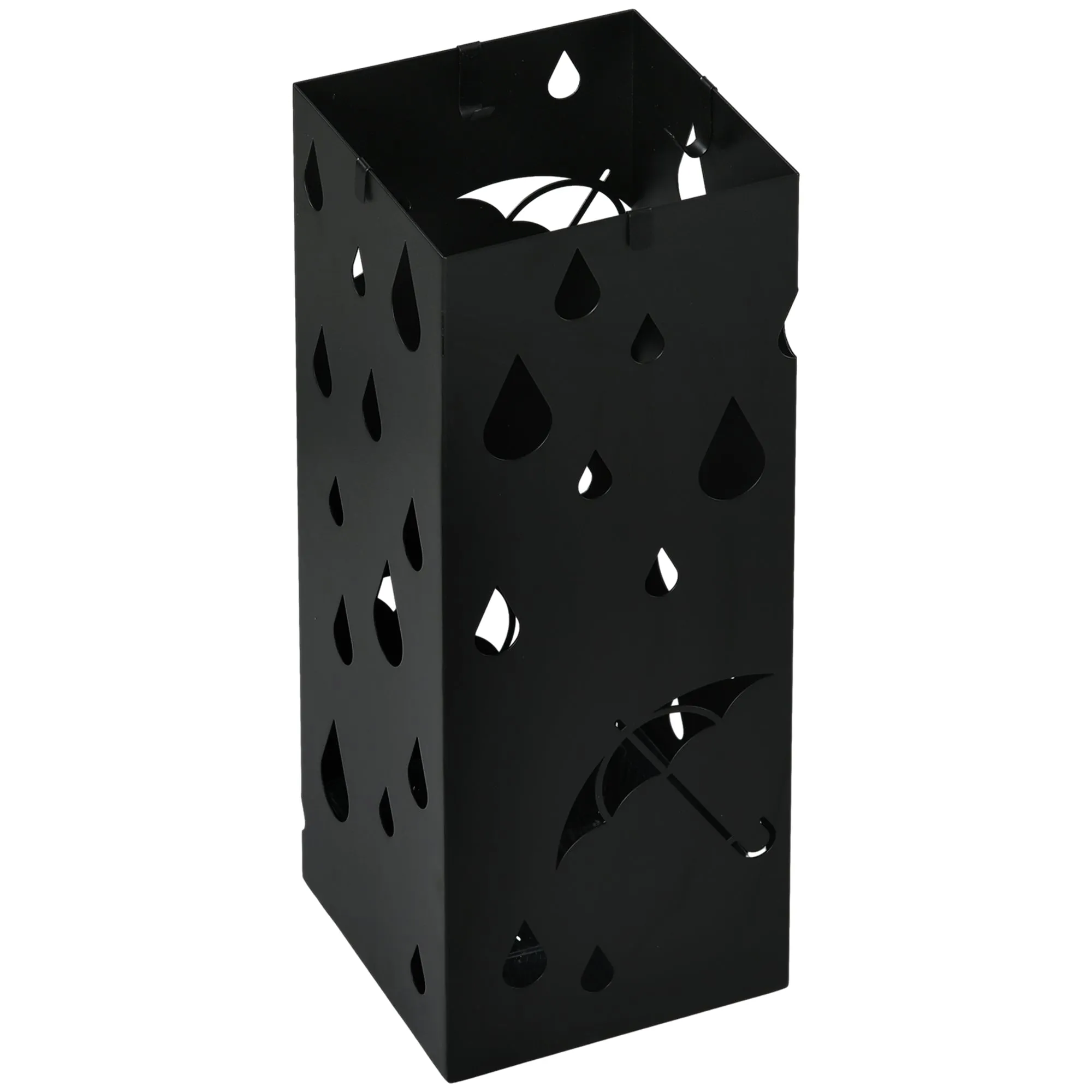 Metal Umbrella Stand with 4 Hooks and Drip Tray, 15.5x15. 5x41cm, Black