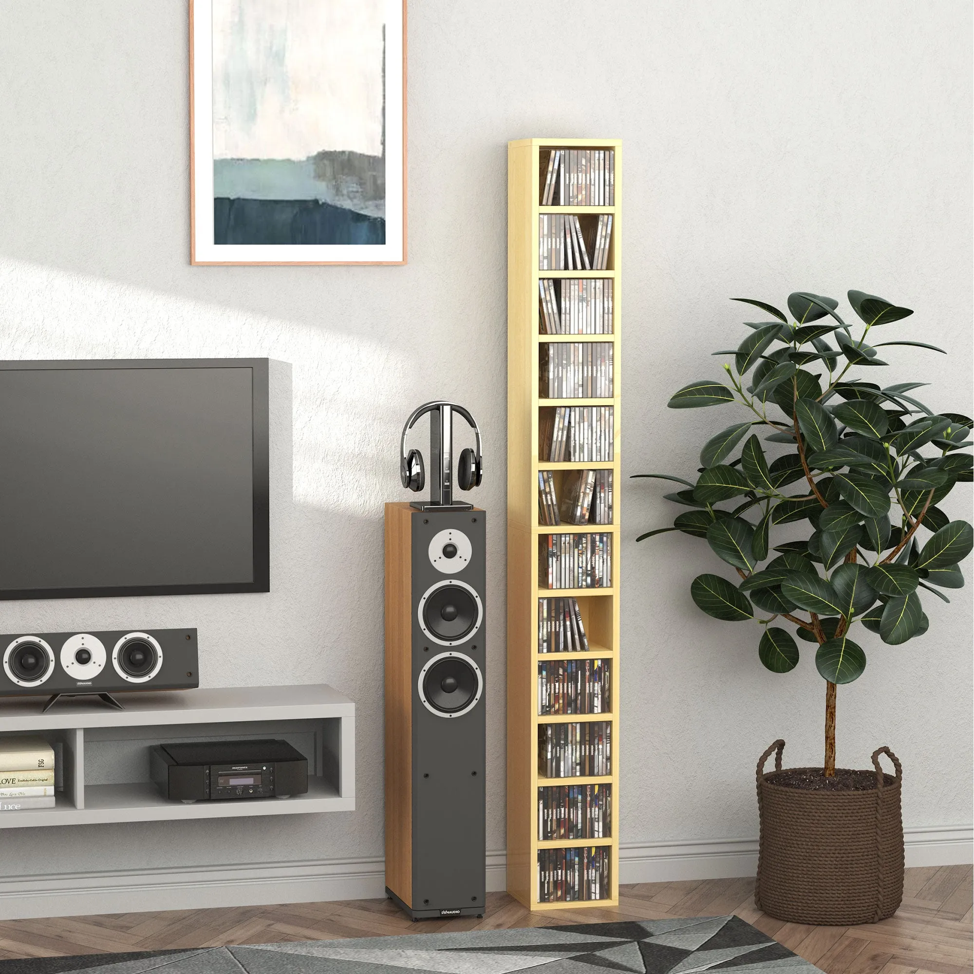 12-Tier CD Stand Bookcase for 204 CDs, in MDF and Chipboard, 21x20x175 cm, Wood color - Image 2