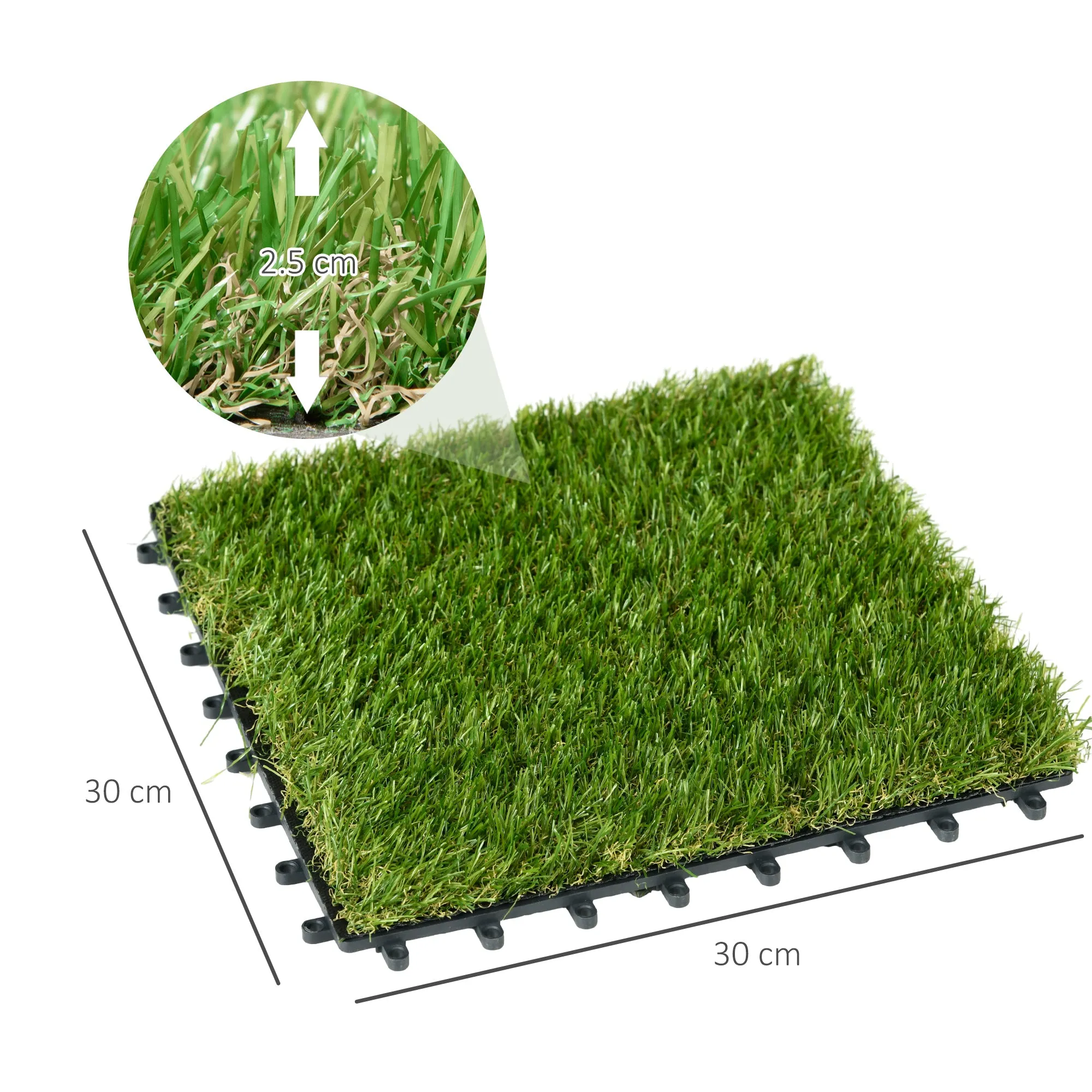 30x30cm 10 Pieces Artificial Grass Garden Tiles, 6500 Density Artificial Lawn, Green - Image 3