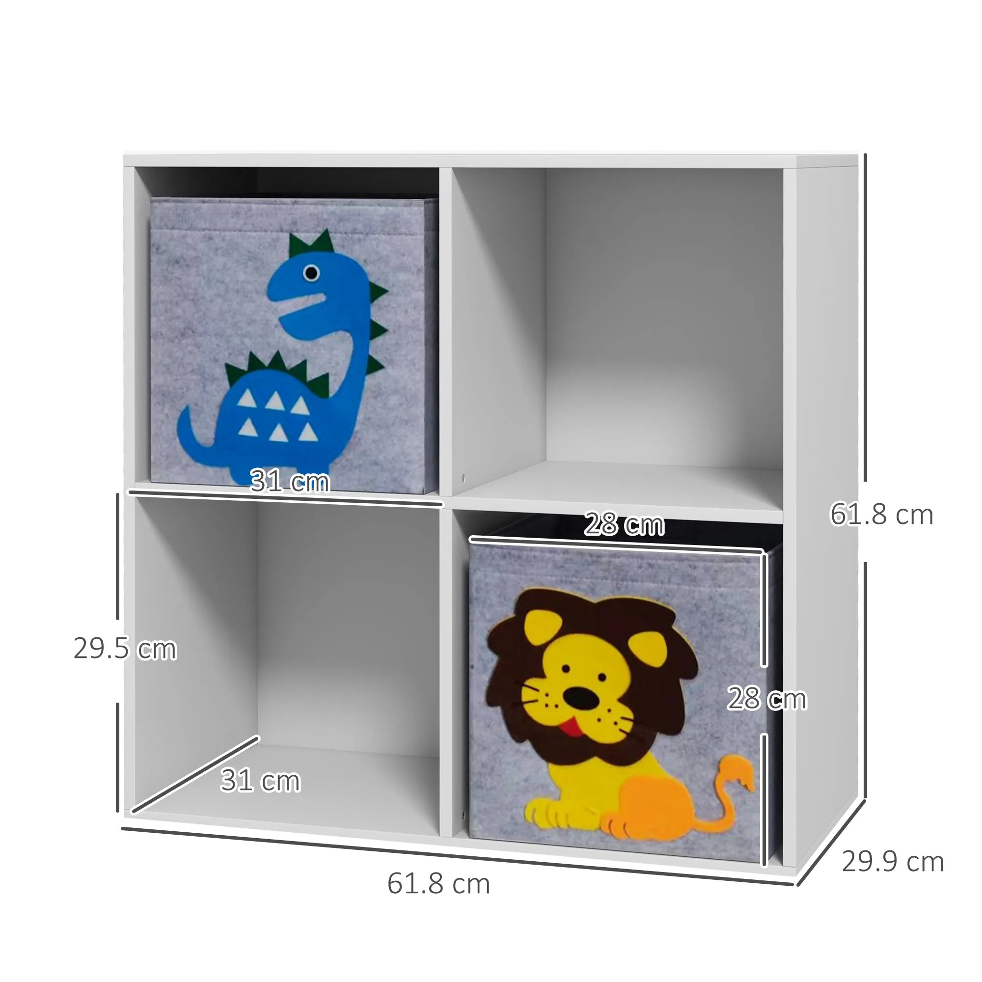 Children's Toy Storage Shelf with 4 Compartments and Containers, 61.8x29. 9x61.8cm, White - Image 3