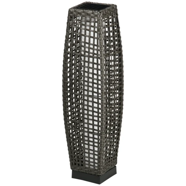 Solar Garden Lamp with Charging Panel, Steel and Rattan, 21x21x78 cm, Black and Grey
