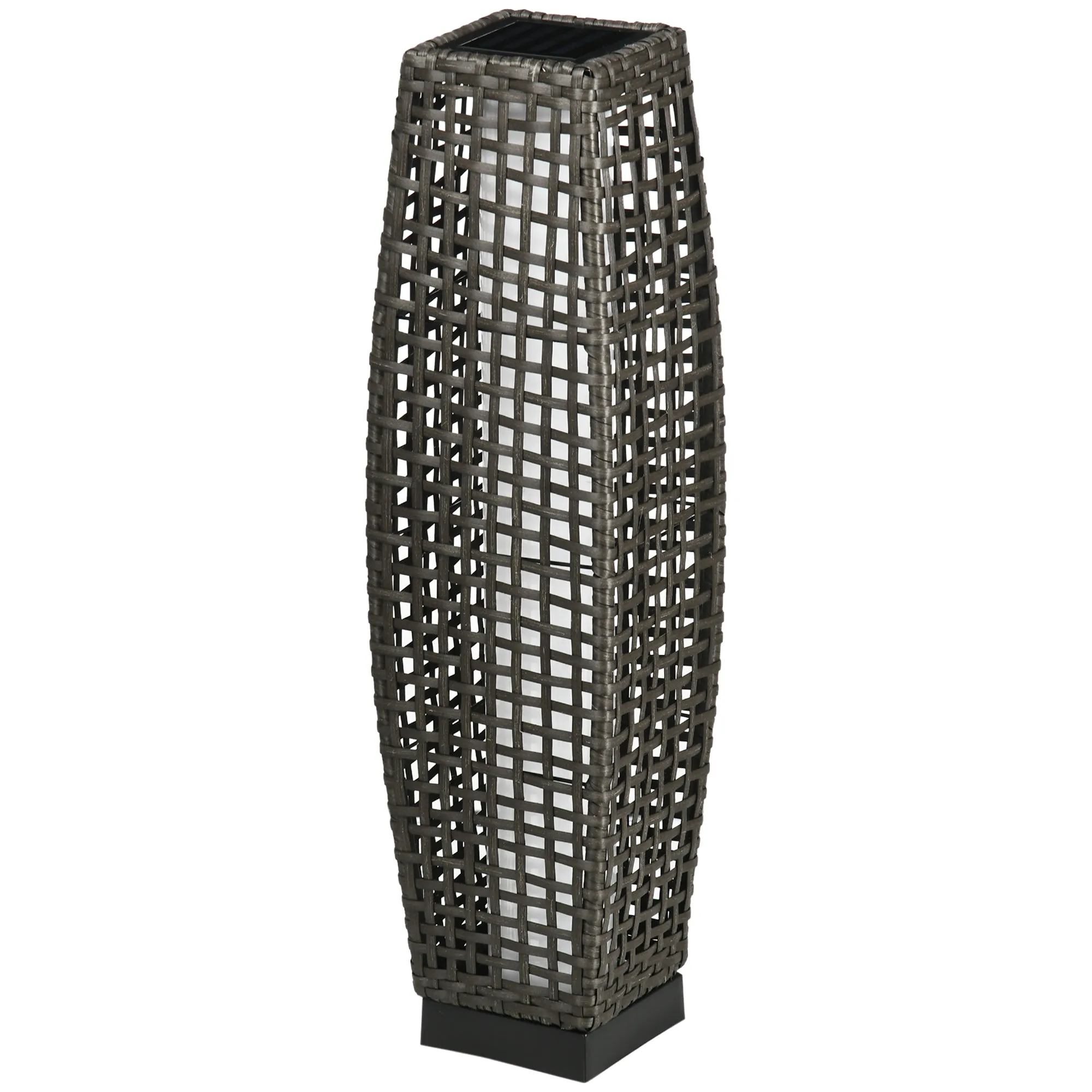 Solar Garden Lamp with Charging Panel, Steel and Rattan, 21x21x78 cm, Black and Grey