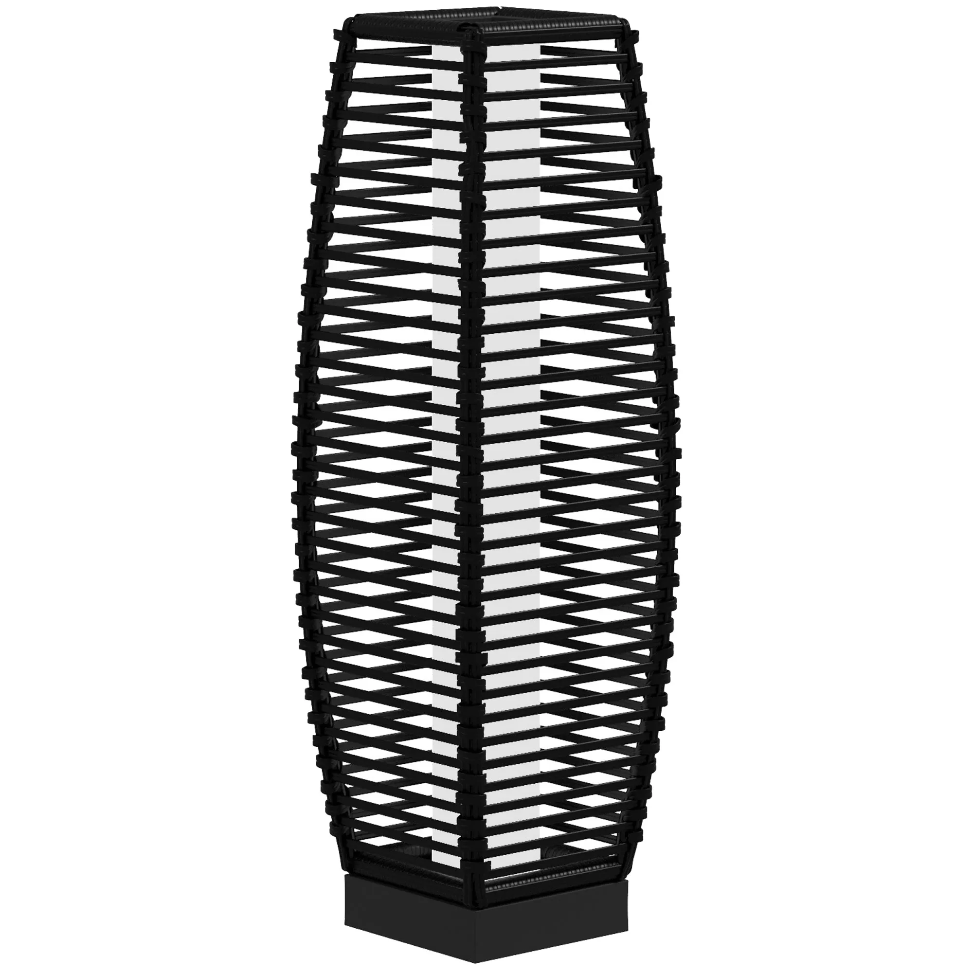 Solar Garden Lamp with Charging Panel, Steel and Rattan, 20x20x68 cm, Black