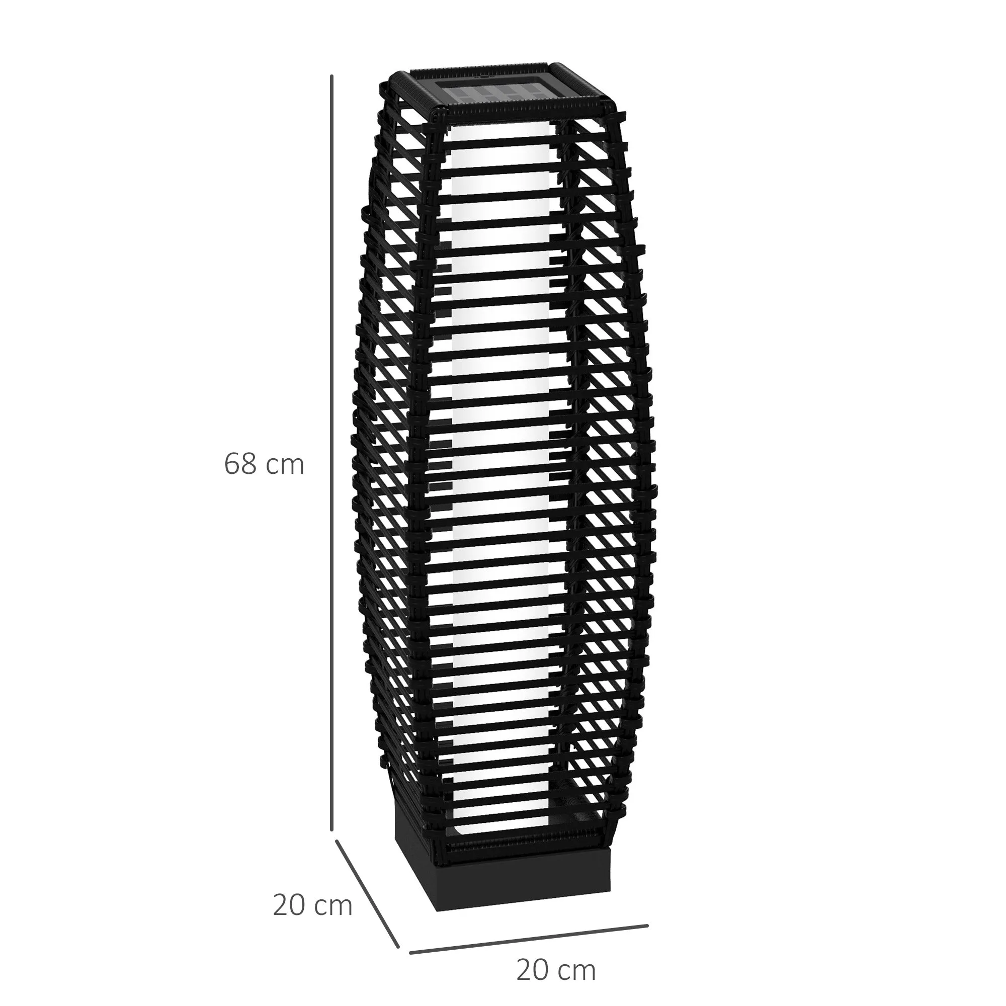 Solar Garden Lamp with Charging Panel, Steel and Rattan, 20x20x68 cm, Black - Image 3