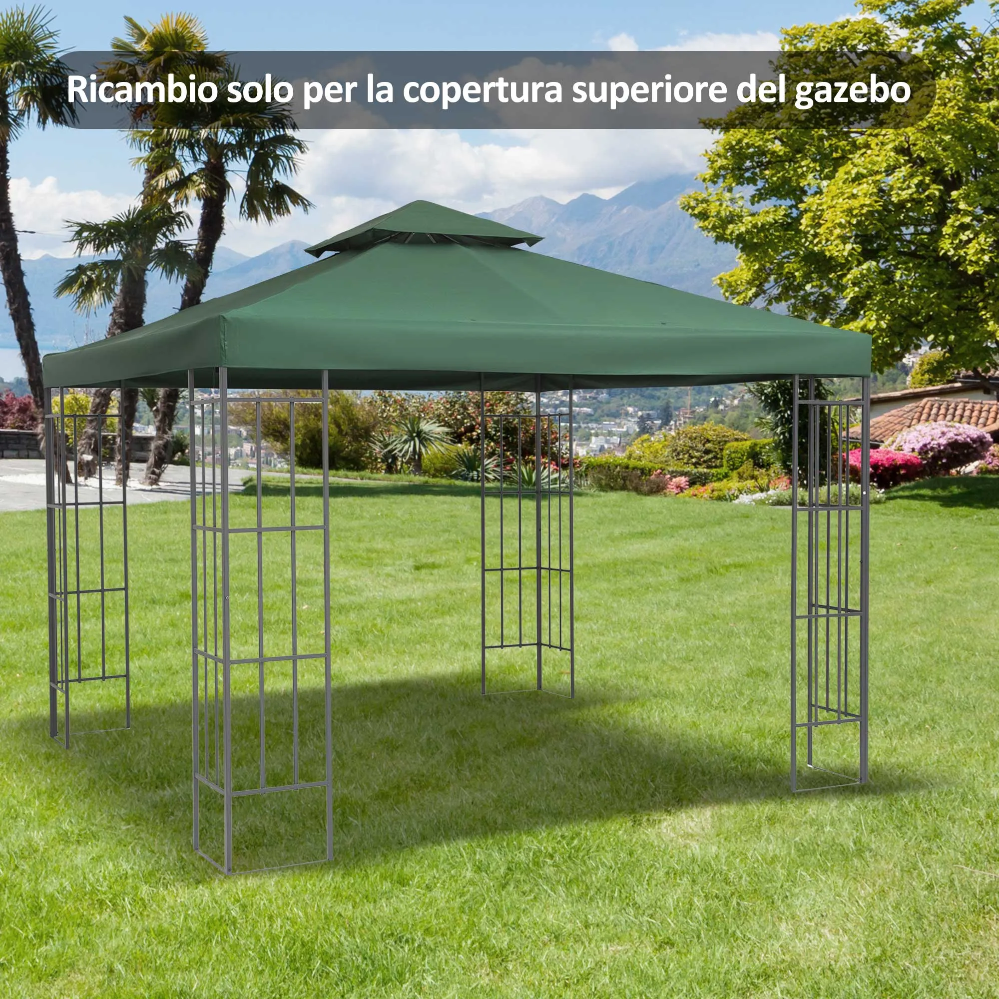 3x3m Garden Gazebo Cover, Waterproof UV-Resistant Polyester Roof, Dark Green - Image 2