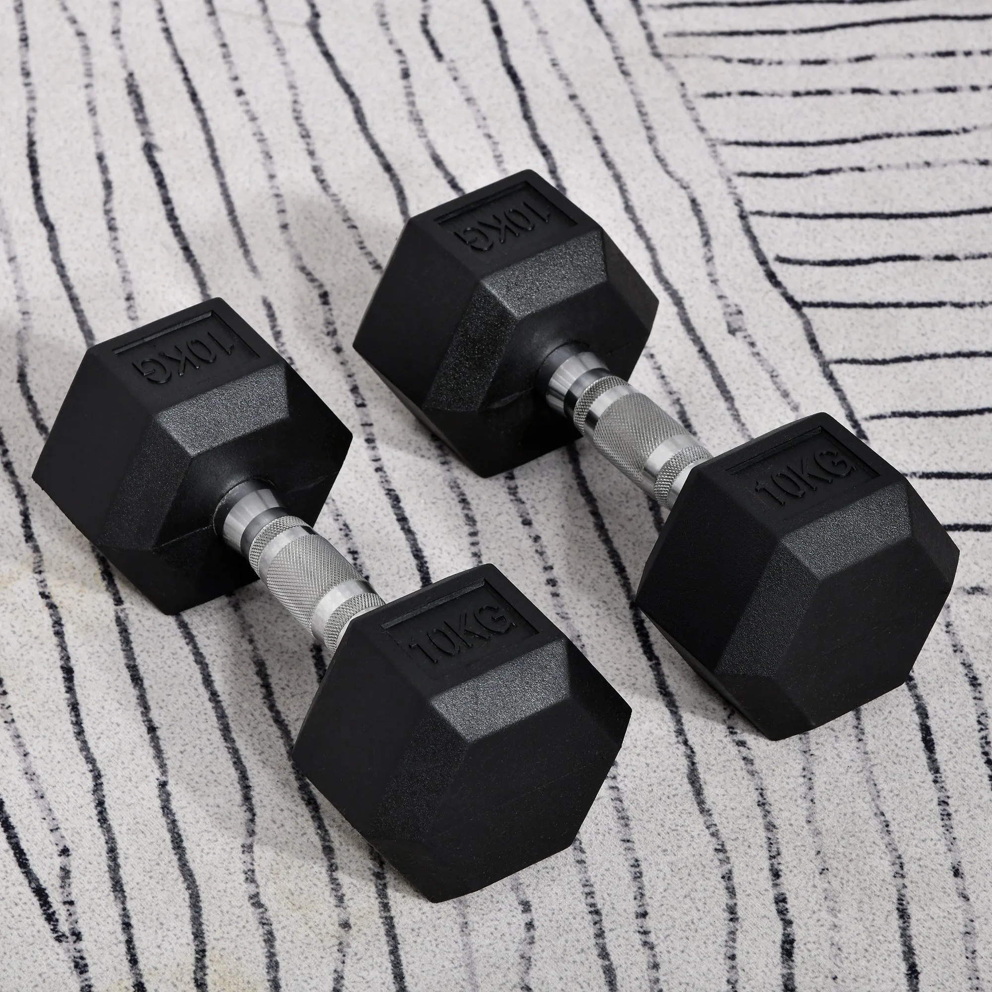 Set of 2 10kg Hex Dumbbells in Metal and Rubber for Workout in the Gym, Home and Office, Black - Image 2