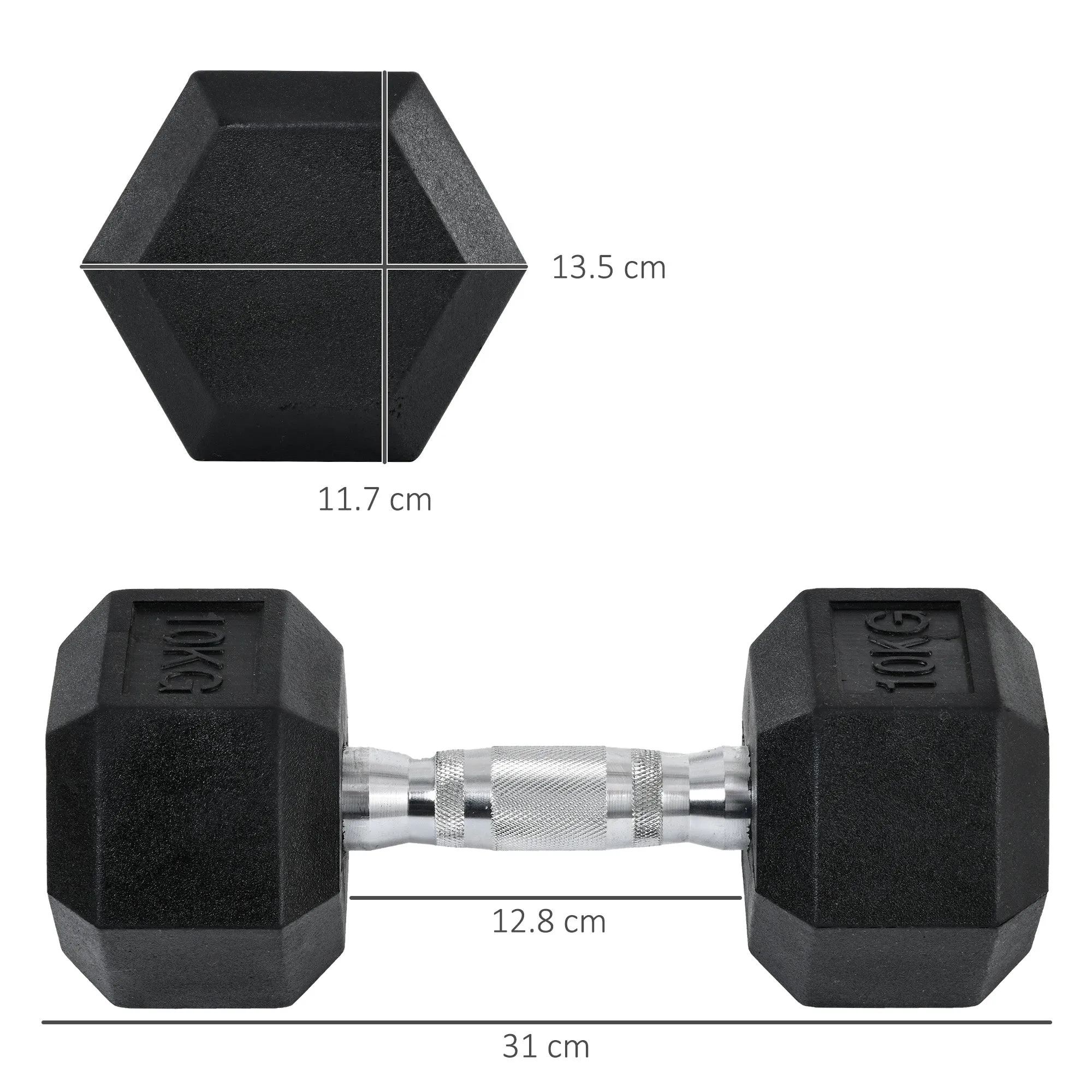 Set of 2 10kg Hex Dumbbells in Metal and Rubber for Workout in the Gym, Home and Office, Black - Image 3